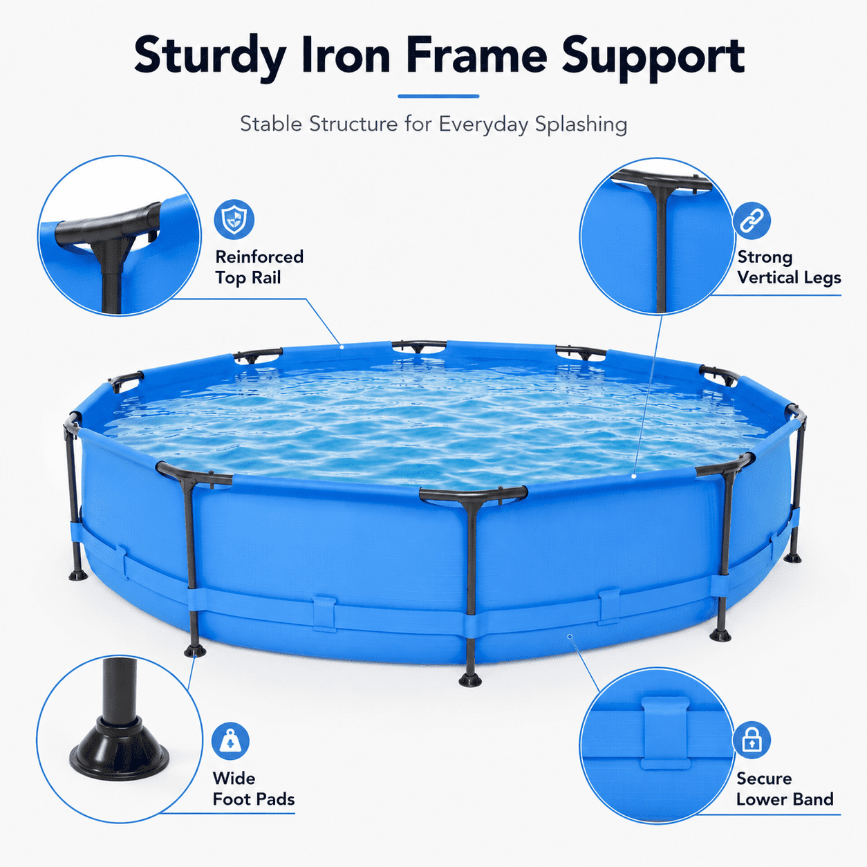 Seizeen Above Ground Swimming Pools, Large Round Frame Outdoor Pool w/Sturdy Iron Support for Backyard, Patio & Garden, Easy Setup Family Pool for Kids and Adults Summer Water Fun