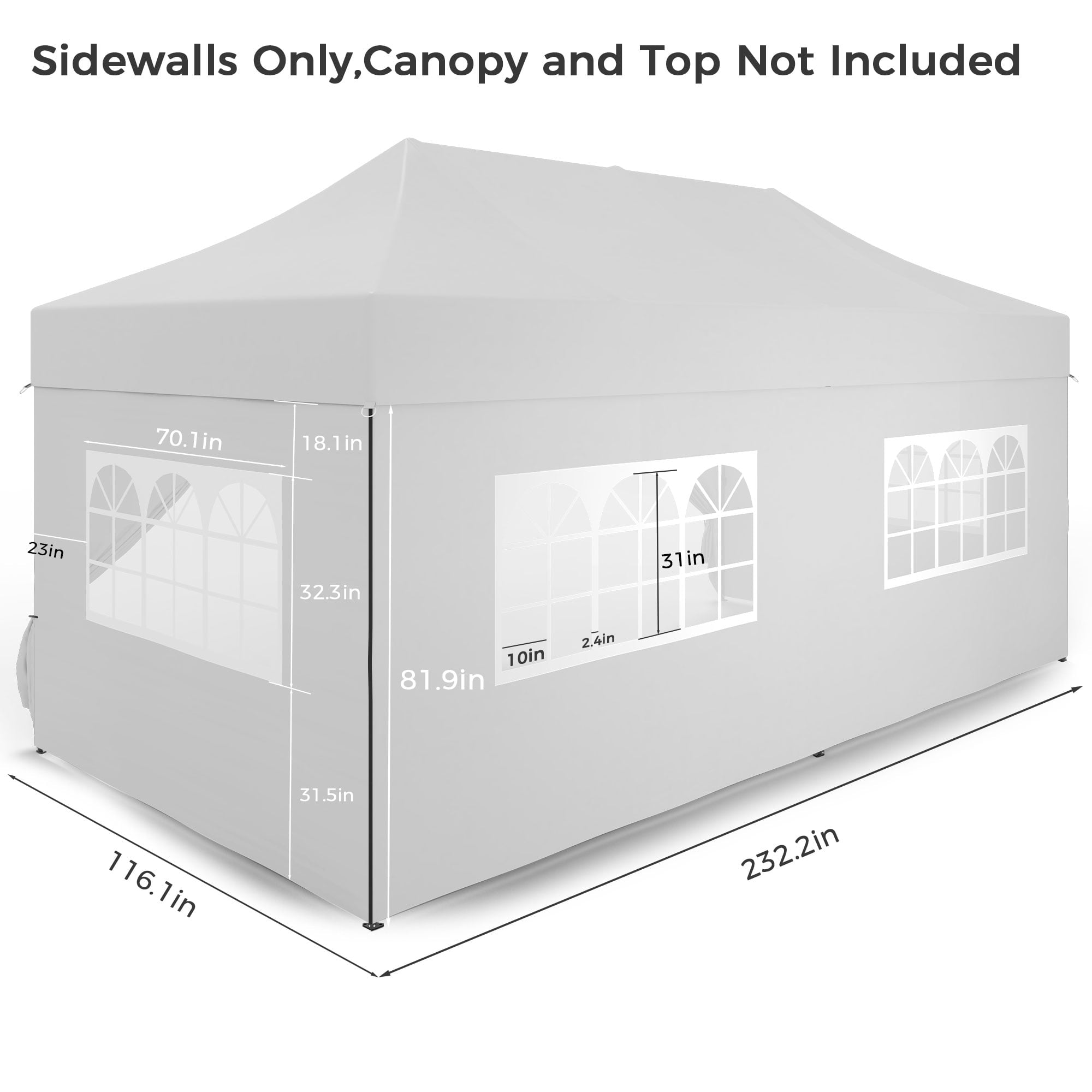 Ainfox 5-Piece Sidewalls for 10x20 Pop Up Canopy Tent, 420D Oxford PVC Waterproof Sun Shade Privacy Walls with Windows & Zippers, White
