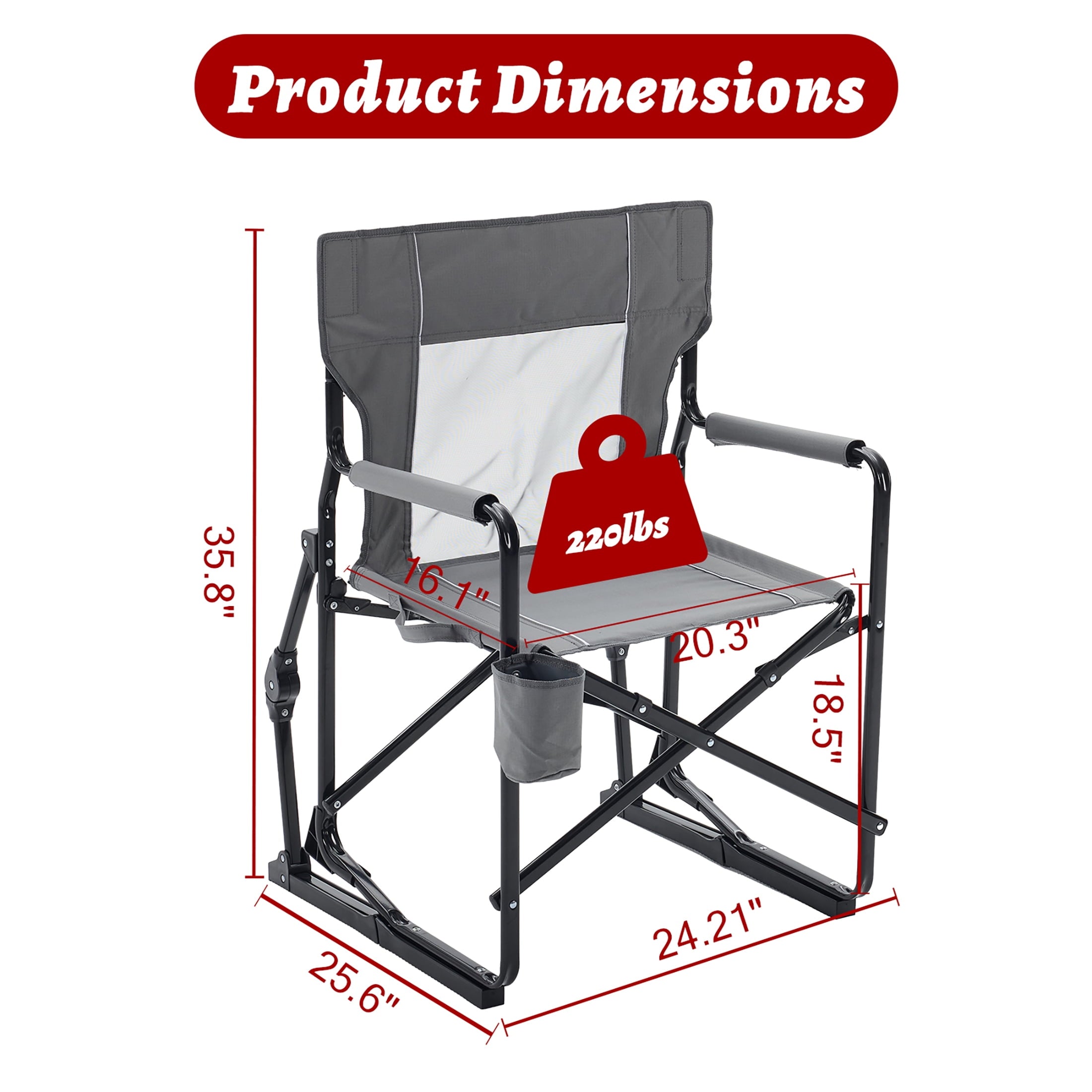 EDX Folding Camping Chair, Padded High Back, Adjustable Lumbar Support, Extra Wide for Adults, 500 lbs Steel Frame, Portable Outdoor,Black