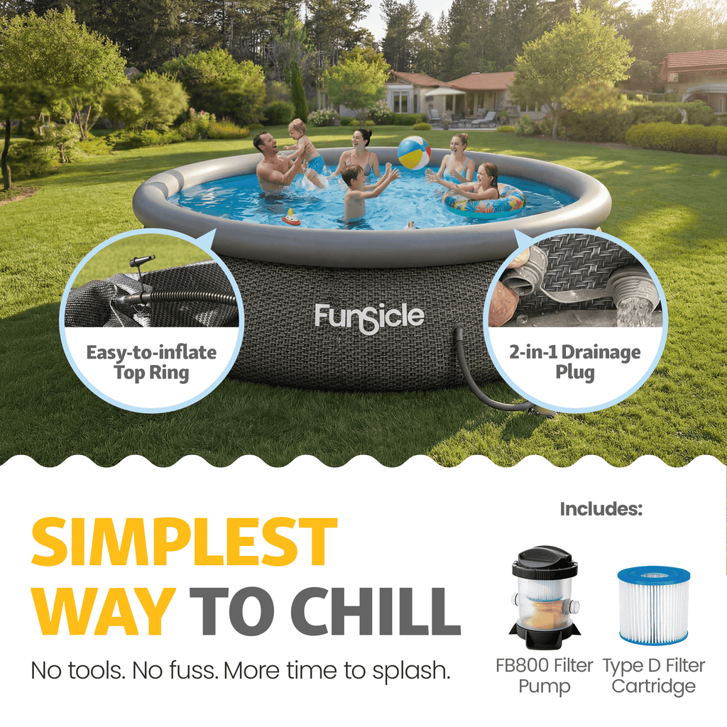 Funsicle Quickset 14’ x 36” Round Inflatable Top Ring Above Ground Swimming Pool Set
