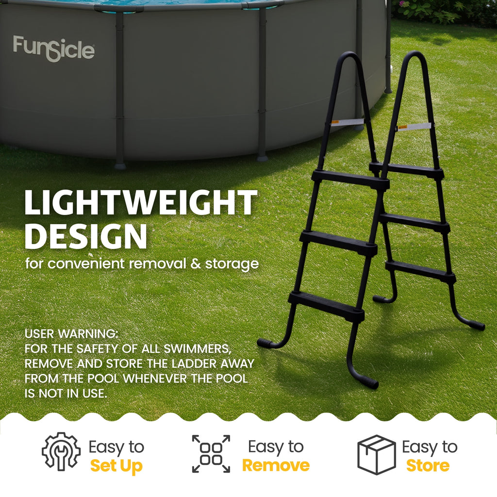 Funsicle 36 Inch SureStep 3 Stair Outdoor Above-Ground Swimming Pool Ladder, Blue & White