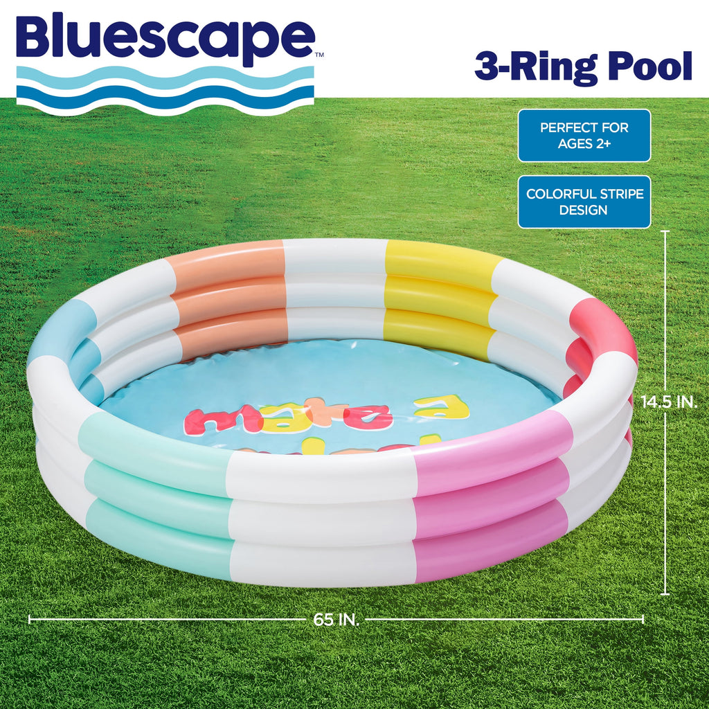 Bluescape Colorful Mermaid Print 3-Ring Inflatable Swimming Pool for Kids, Round, Age 2 & up, Unisex