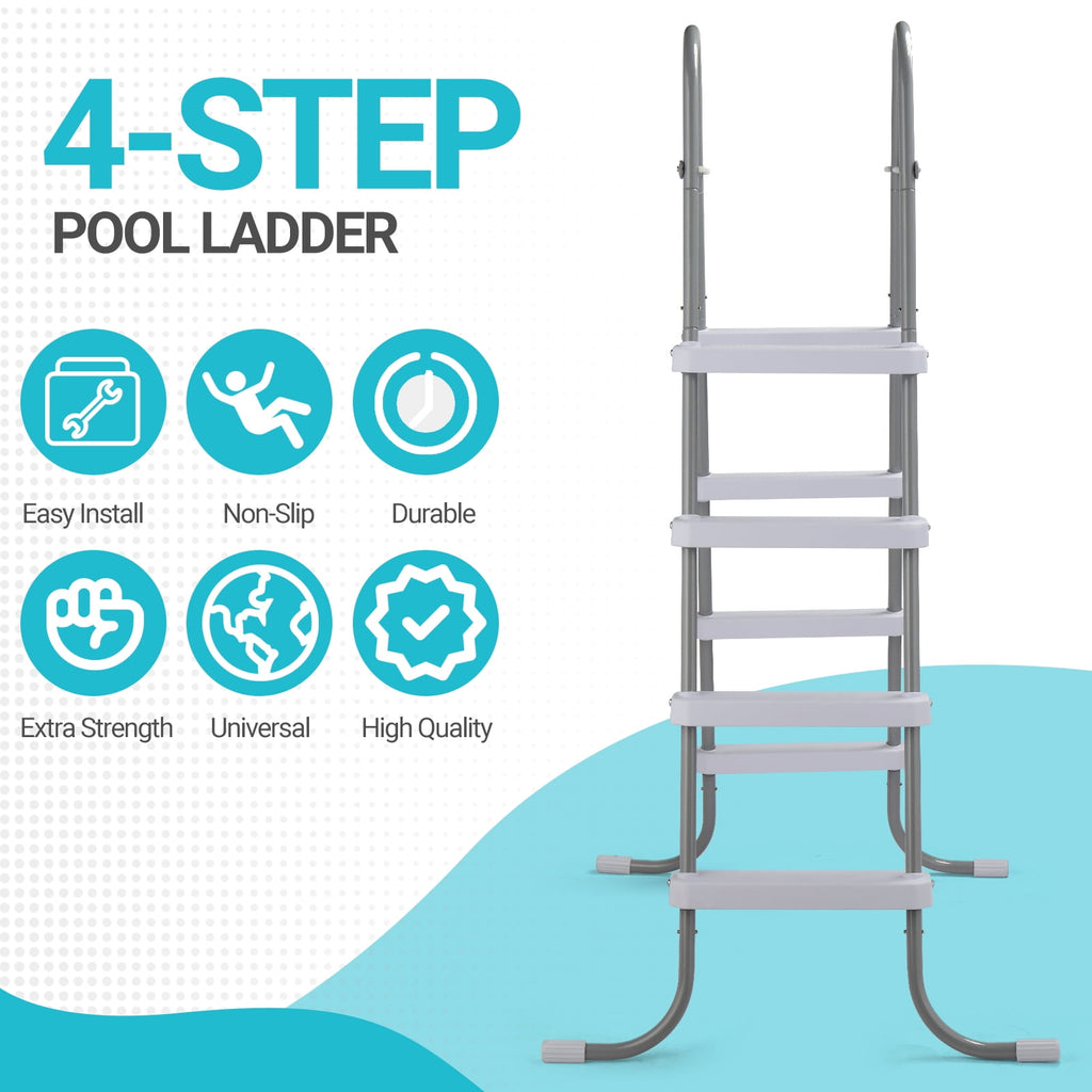Ktaxon 52 4Step Steel Frame Above Ground Swimming Pool Ladder,Heavy Duty Double Sided Removable Pool Steps with Ladder Escape
