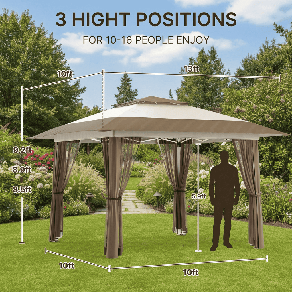 10x10 Pop-Up Canopy Tent with Removable Walls, 3 Height Adjustable Easy Set up Portable Gazebo, For Camping, White