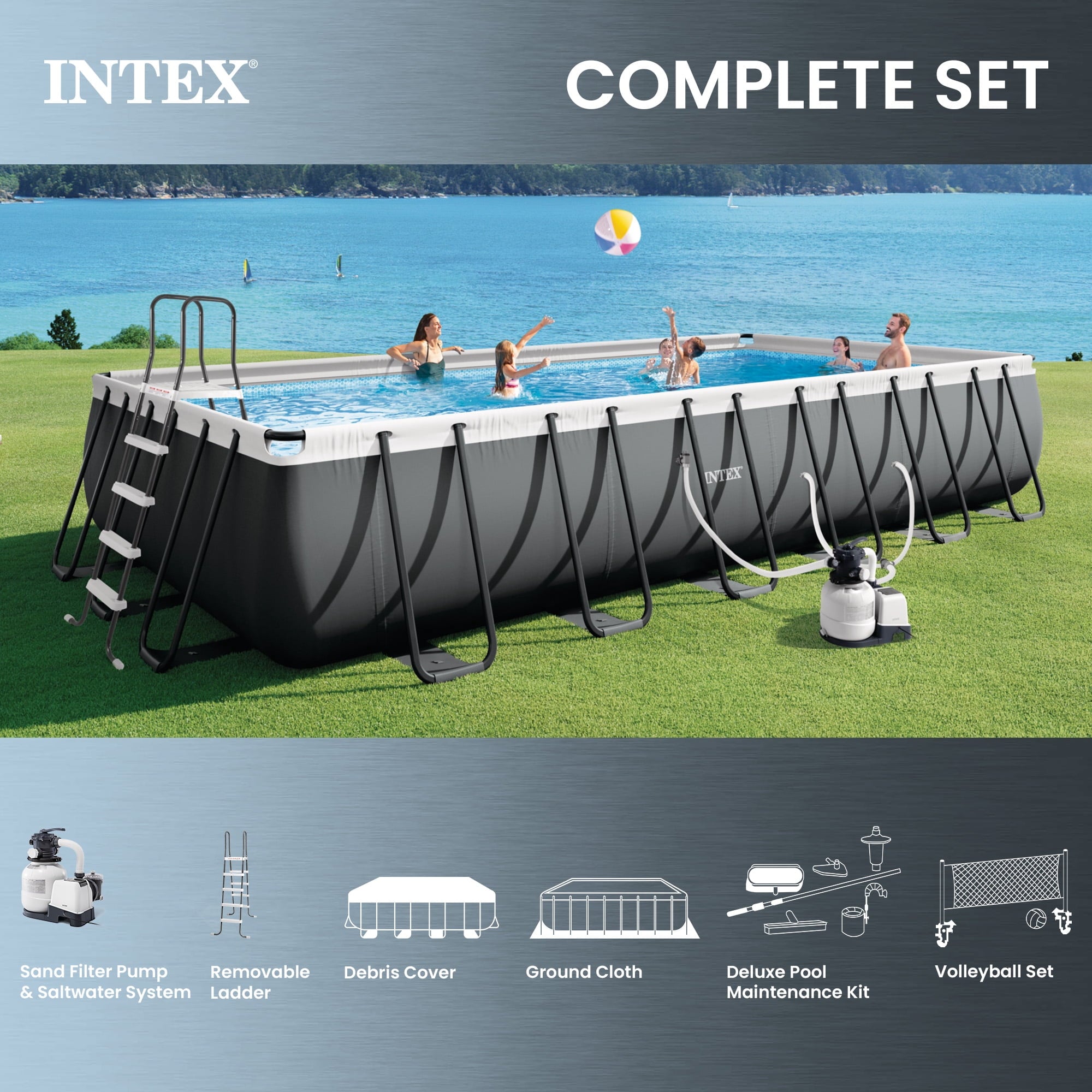 Intex 18Ft x 52In Ultra XTR Rectangular Frame Swimming Pool Kit with Canopy