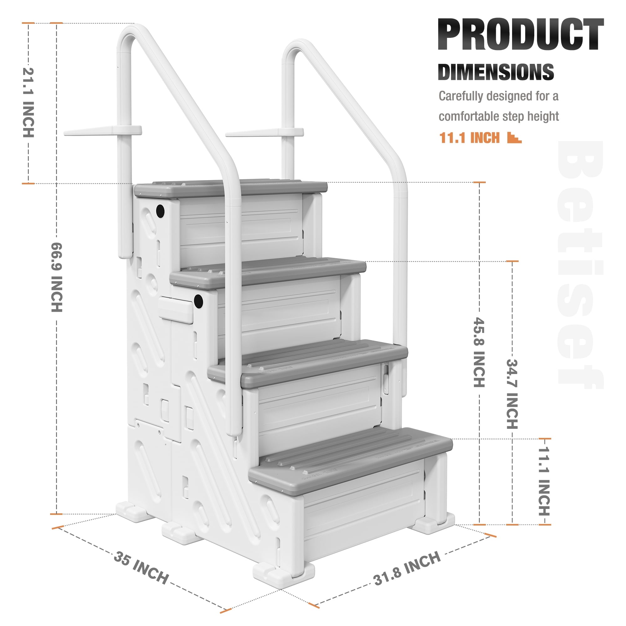 Betisef Pool Ladder above Ground, Heavy Duty 4-Step Pool Ladder with Dual Handrails and Non-Slip Steps, 500 LBS Load Capacity, for 46-58 Inch