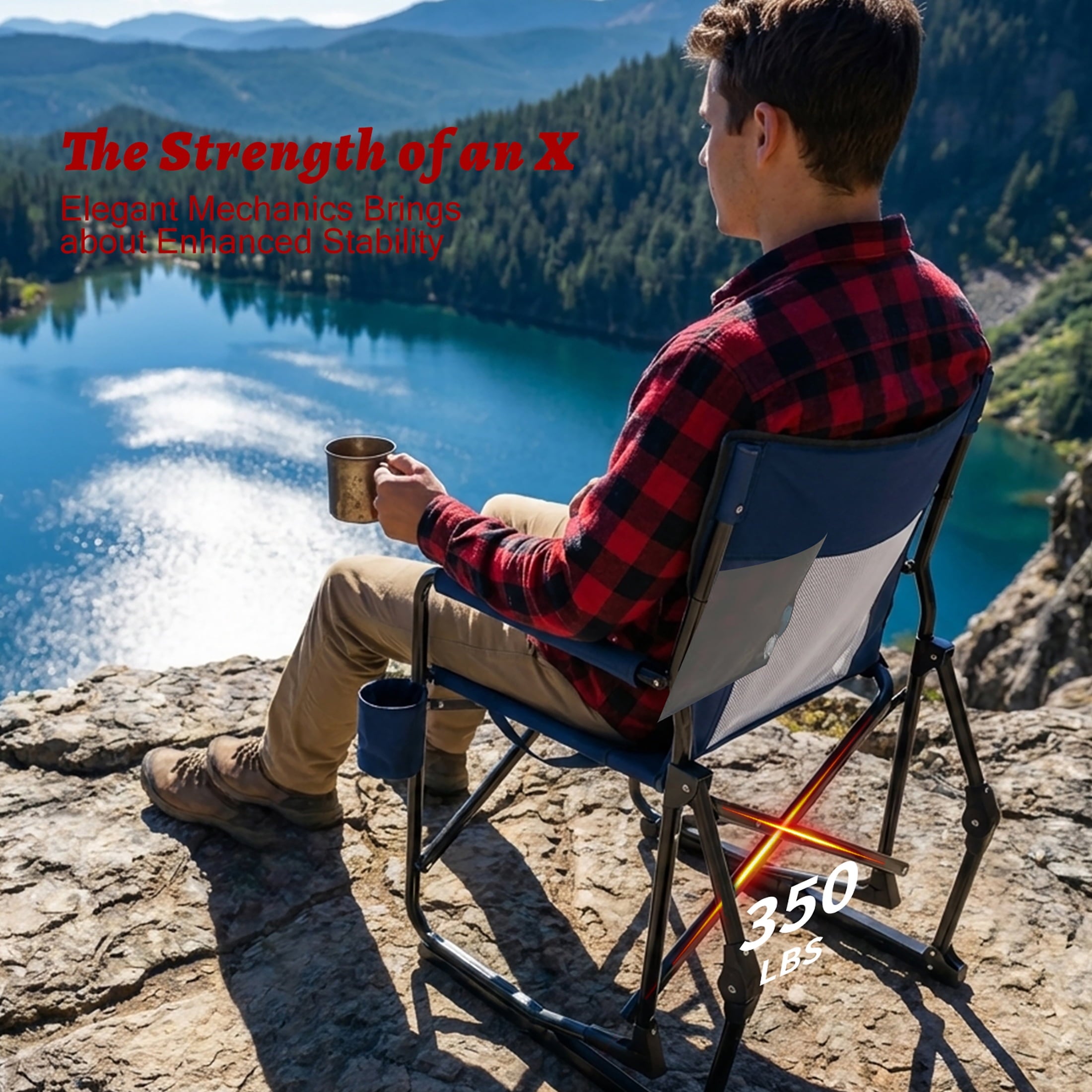 EDX Folding Camping Chair, Padded High Back, Adjustable Lumbar Support, Extra Wide for Adults, 500 lbs Steel Frame, Portable Outdoor,Black