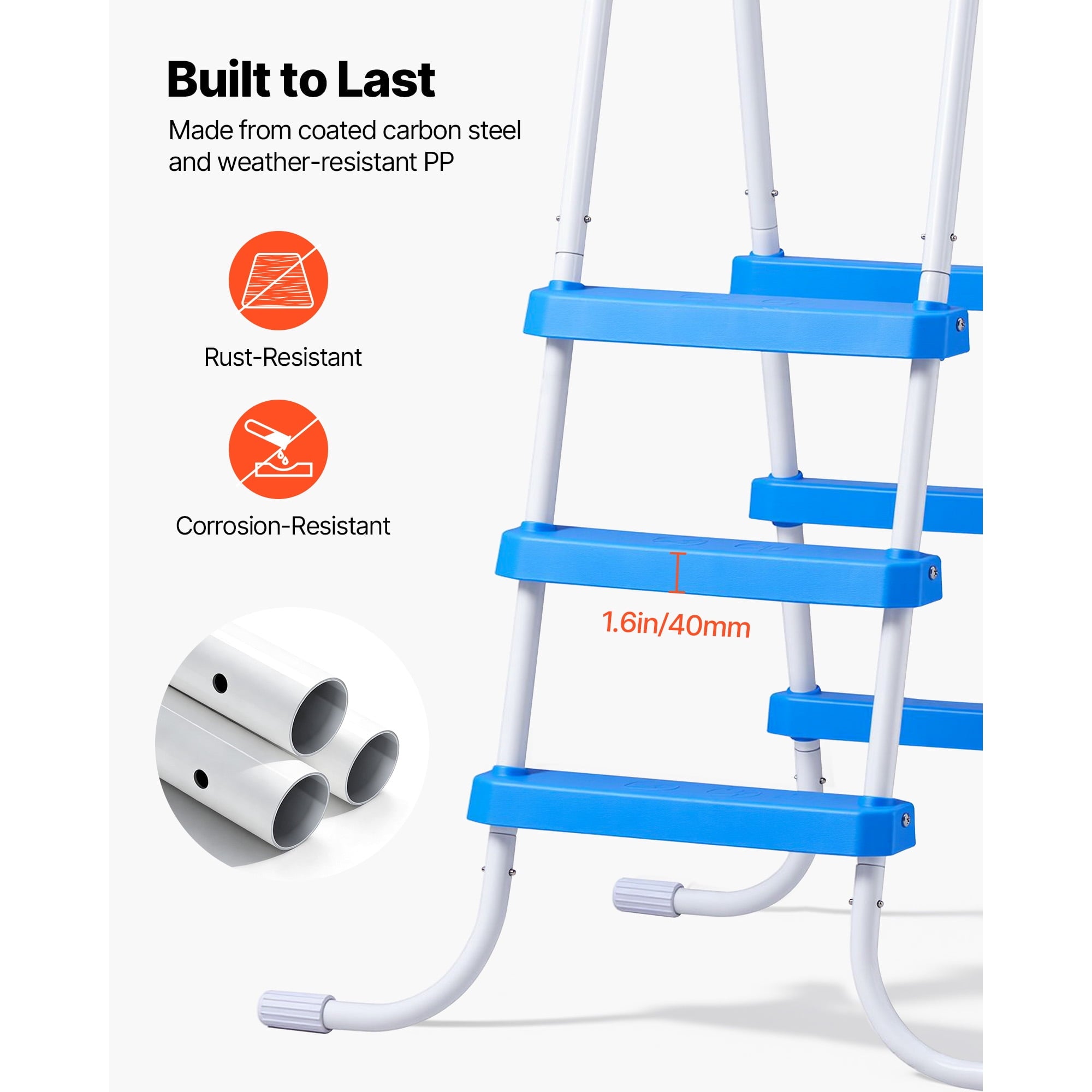 KFFKFF 4-Step Steel A-Frame Pool Ladder for Above-Ground Pools, Designed for 48-Inch Walls, 300 lbs Weight Capacity, Non-Slip Wide Steps, Easy Assembly, Gray and White