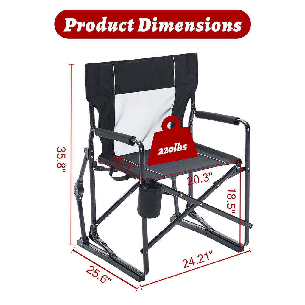 EDX Folding Camping Chair, Padded High Back, Adjustable Lumbar Support, Extra Wide for Adults, 500 lbs Steel Frame, Portable Outdoor,Black