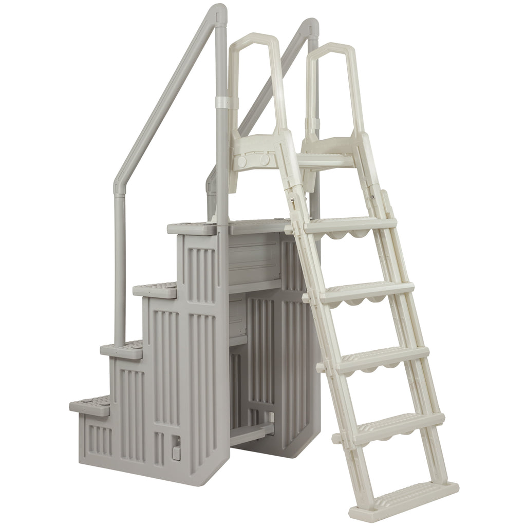 Aqua Select White Outside Flip-up Safety Ladder for Above Ground Pools 48-54H