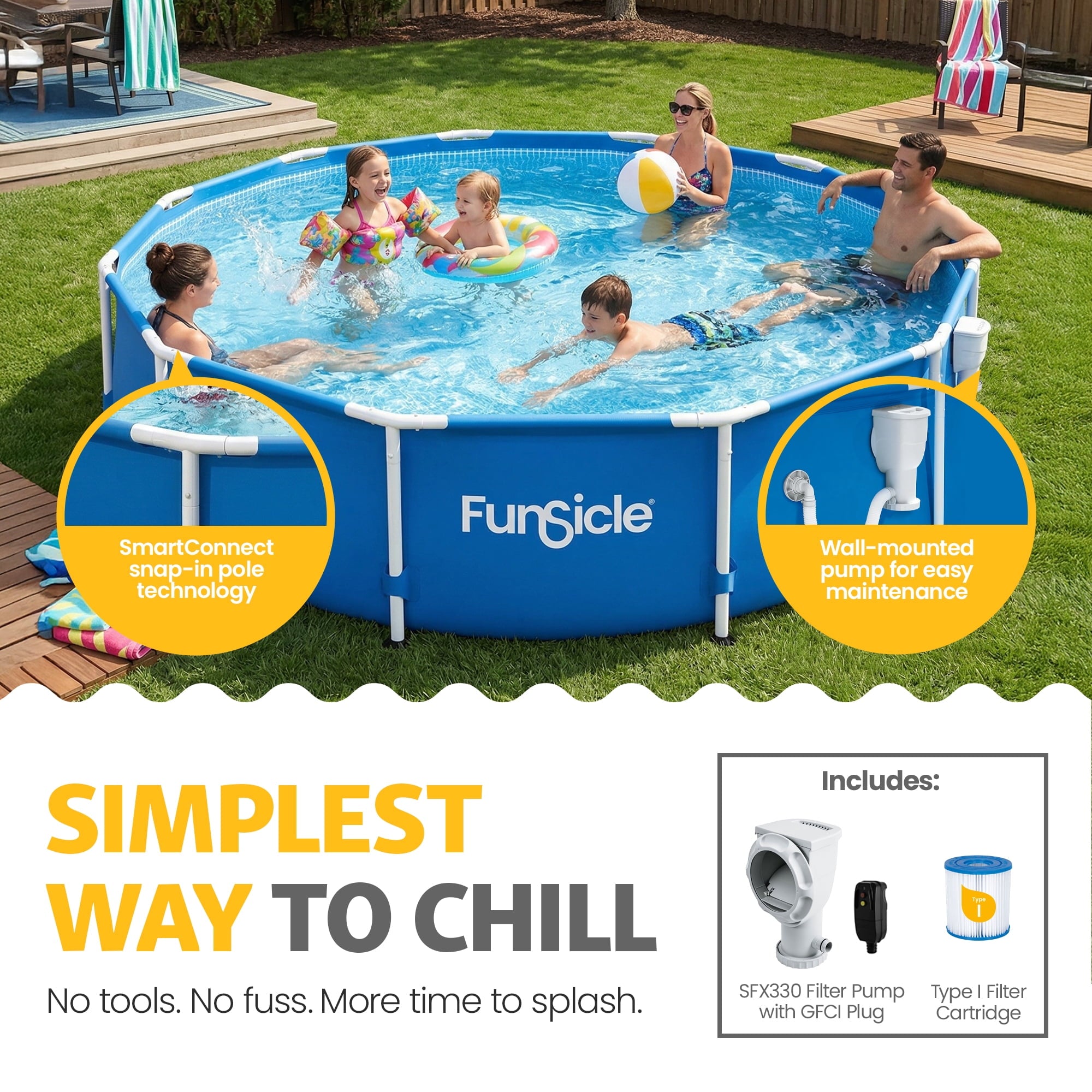Funsicle 8' x 30 Outdoor Activity Round Frame Above Ground Swimming Pool Set