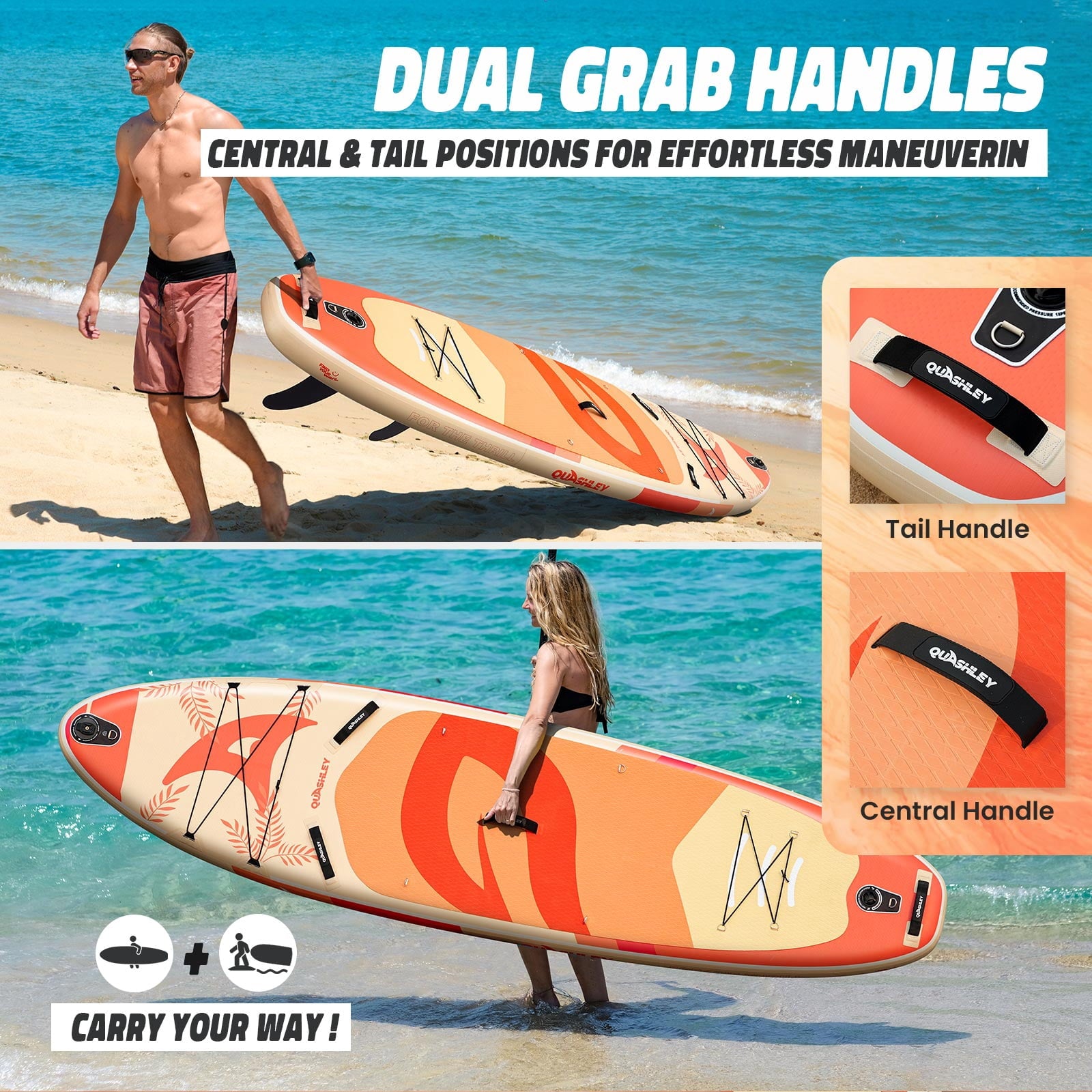 Quashley Inflatable Paddle Board 11' x 34 Wide All-Around SUP with Paddle, Pump, Backpack & Leash