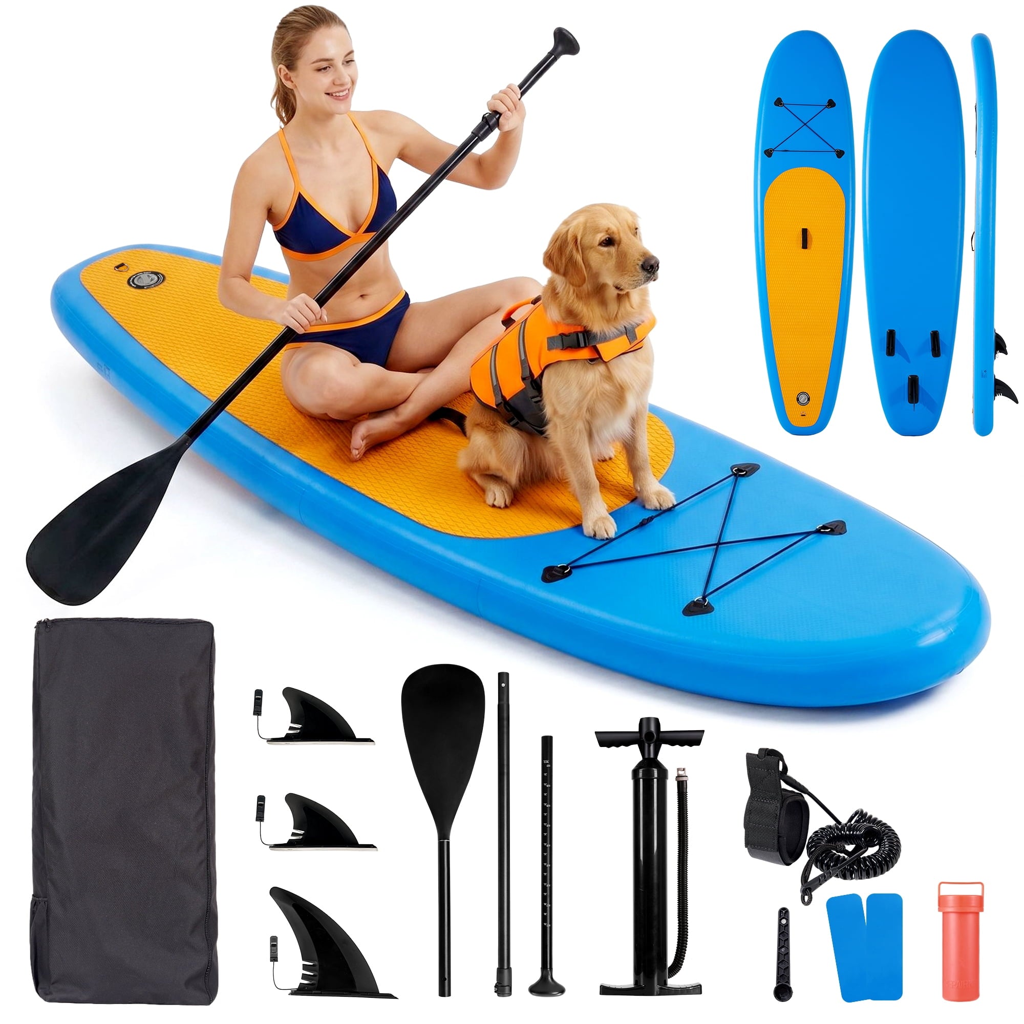 Naipo 10FT Inflatable Paddle Board 30in Wide Design Stand up Paddle Board with Paddle Accessories for Family Beginners Youth Blue Yellow