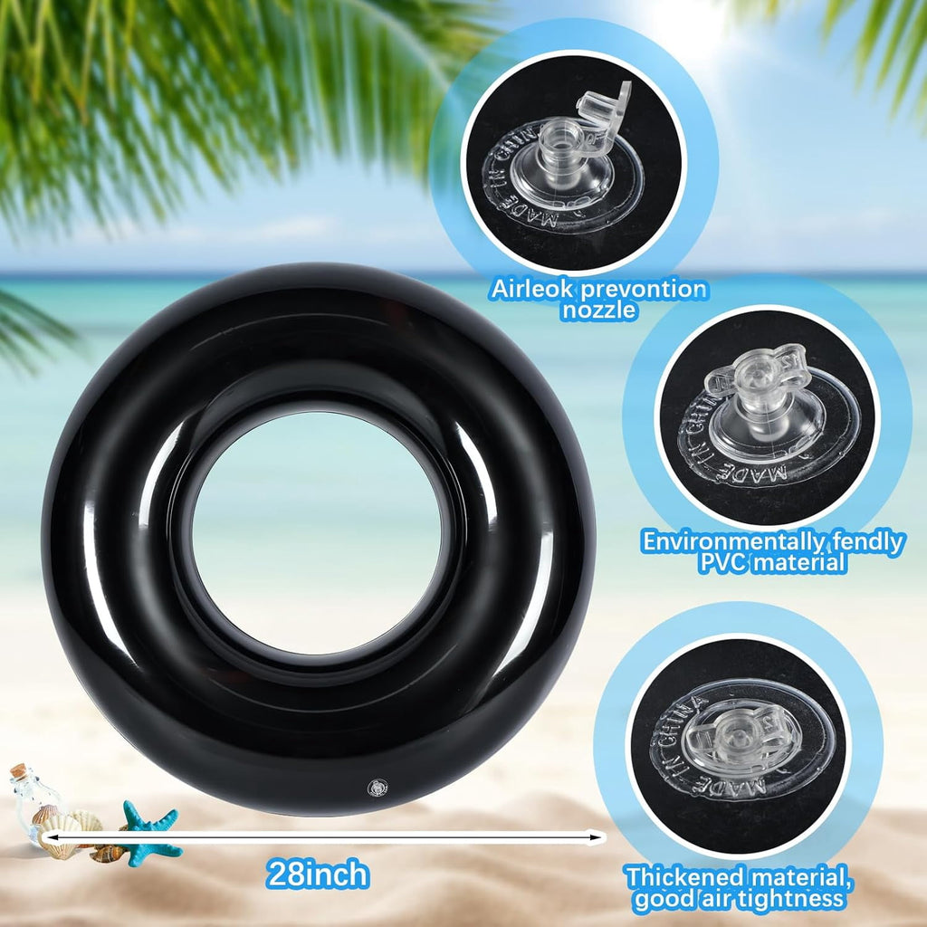 6 Pcs Inflatable Pool Floats 35 Inches Swim Tube Bulk for Adults Swimming Ring Pool Floaties for Beach Party Decorations Women and Men River Lake Summer Vacation Holiday (Black)
