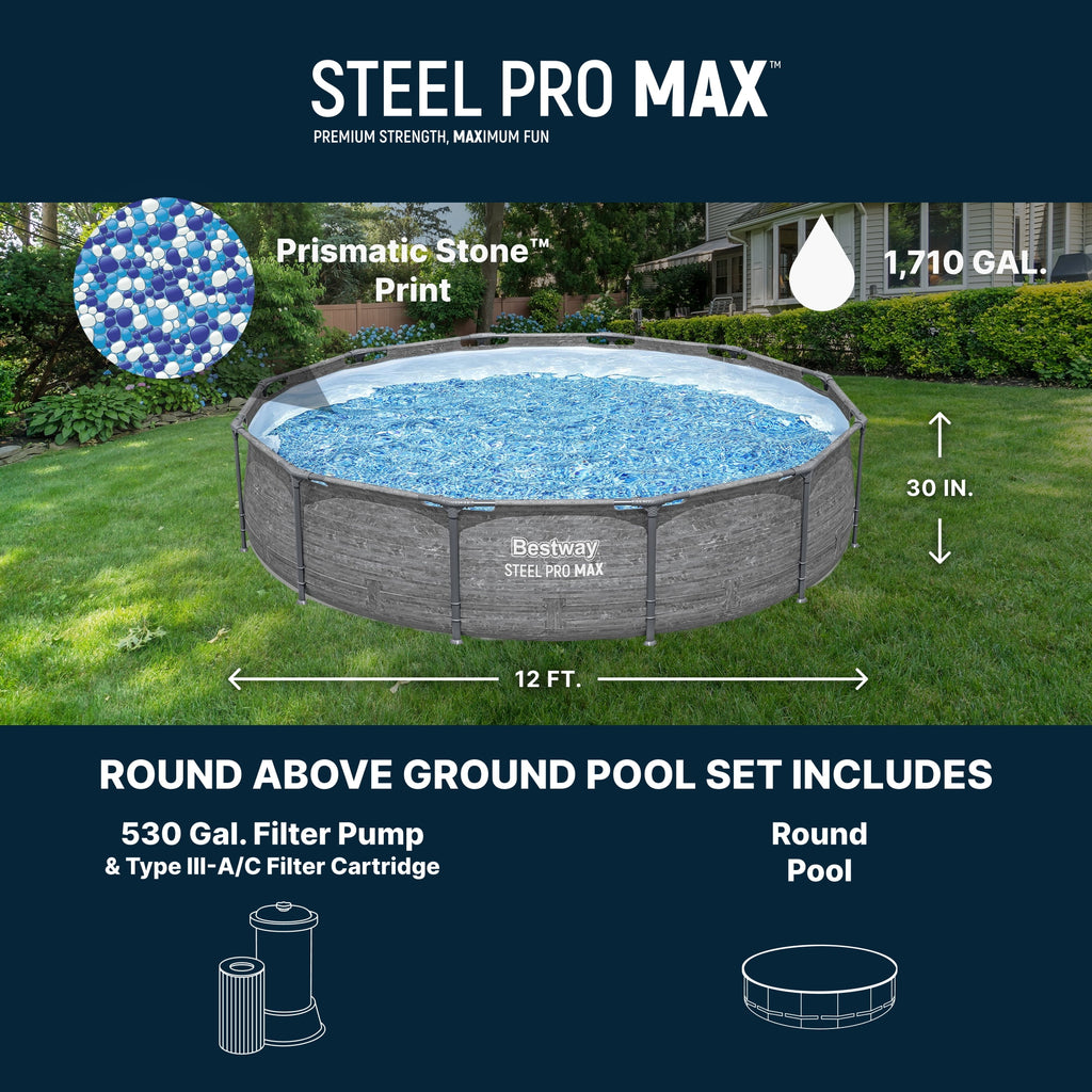 Bestway Steel Pro MAX 10'x30\ Metal Frame Above Ground Pool Set w/ Filter Pump & Cartridge