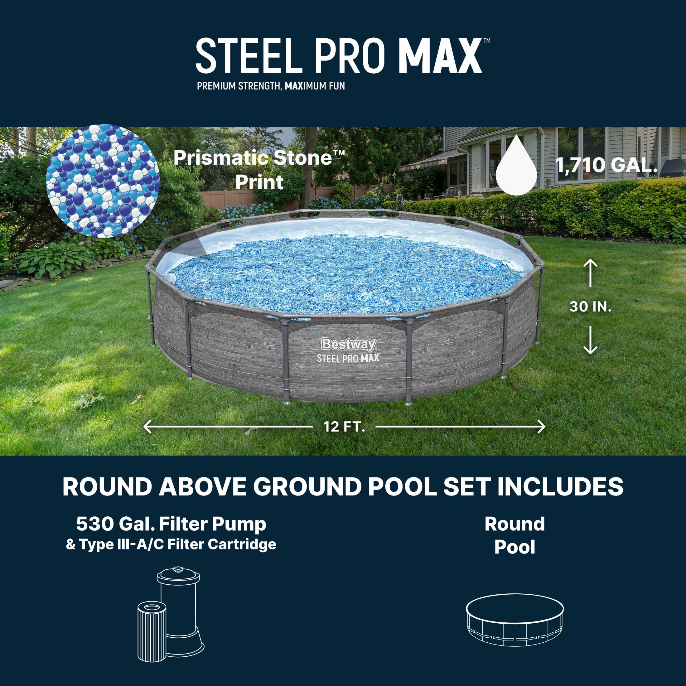 Bestway Steel Pro MAX 10'x30\ Metal Frame Above Ground Pool Set w/ Filter Pump & Cartridge