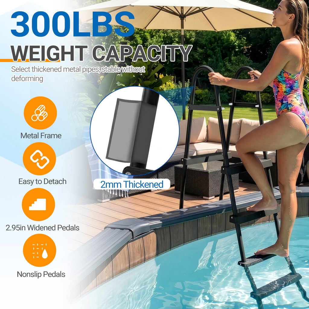 Ktaxon 52 4Step Steel Frame Above Ground Swimming Pool Ladder,Heavy Duty Double Sided Removable Pool Steps with Ladder Escape