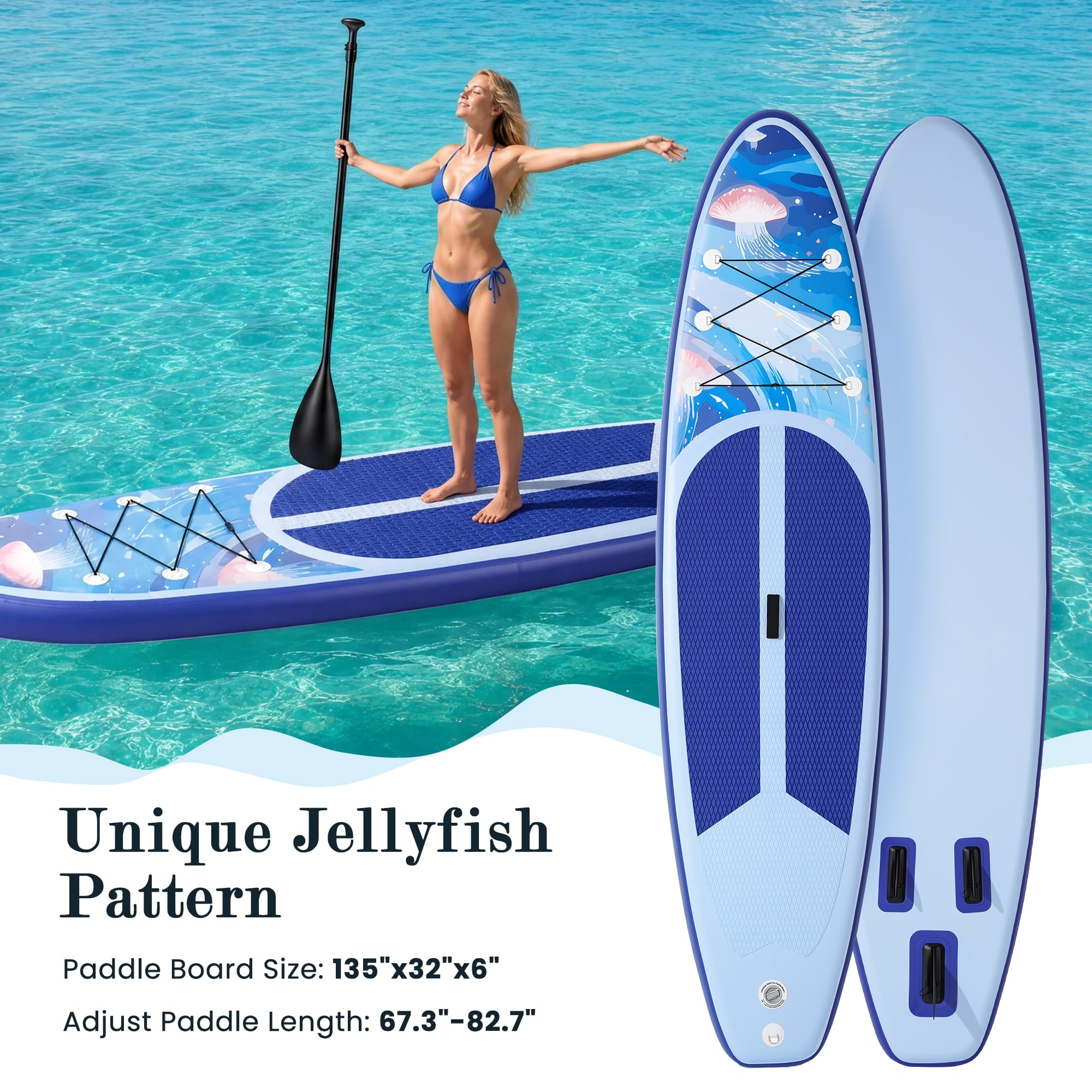 Naipo 10.6ft Inflatable Stand Up Paddle Board with Premium SUP Accessories Set Bi-Action Pump(10 Mins Inflate) 330 lbs for 2-3 People for Adults & Youth & Beginners