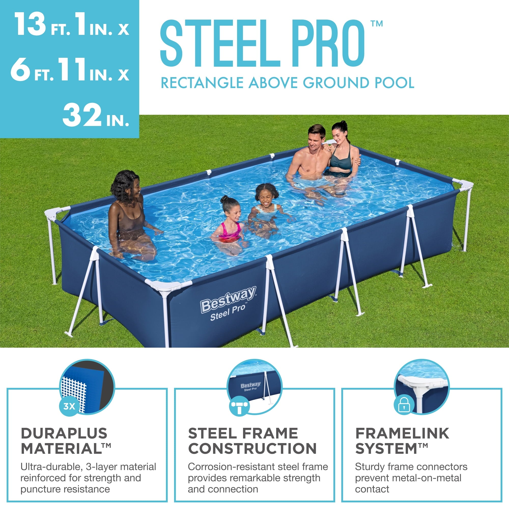 Open Box Bestway 13 ' x 32  Rectangular Above Ground Swimming Pool, Blue