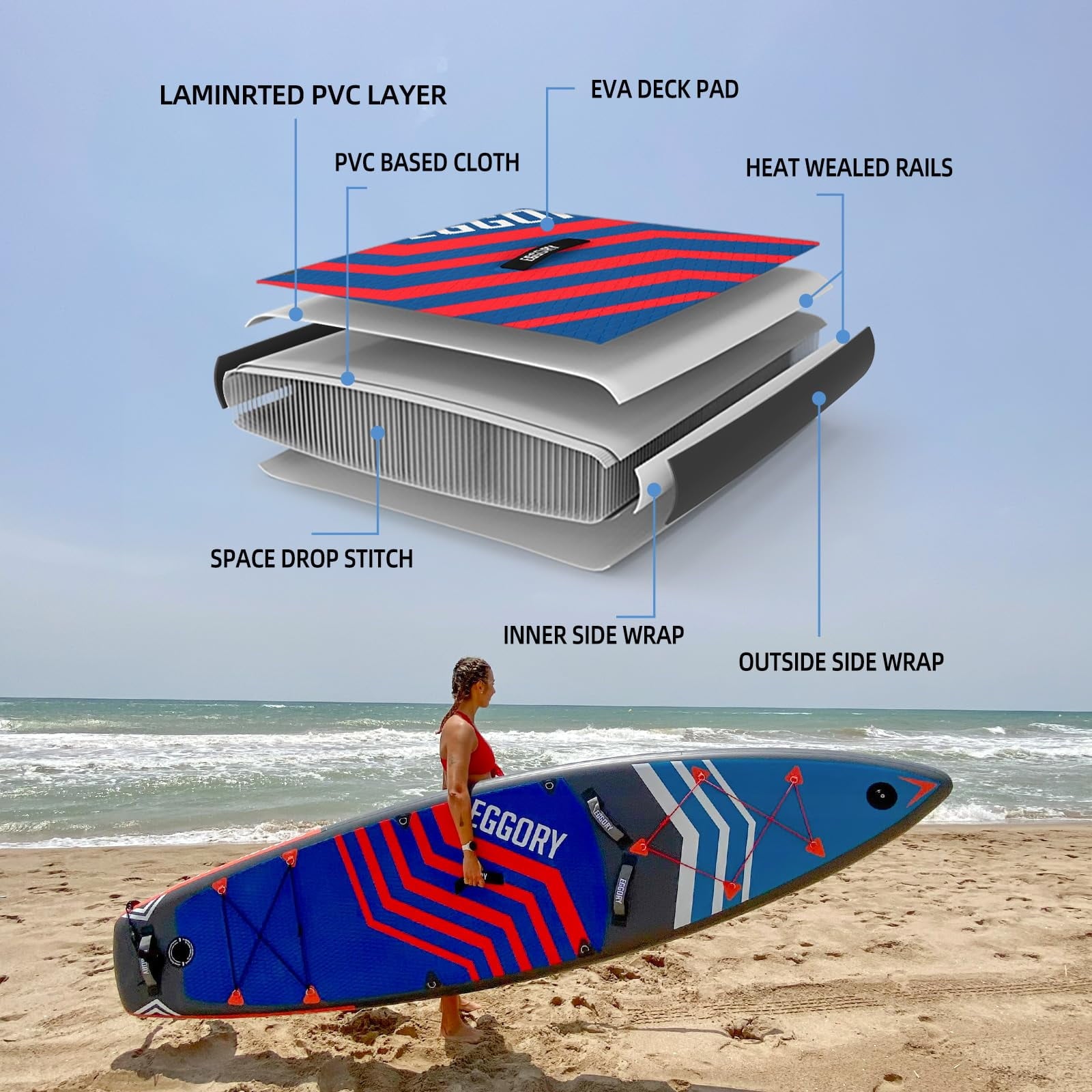EGGORY 11 ft Inflatable Paddle Boards Stand Up Paddle Board with Premium SUP Accessories for Youth & Adults