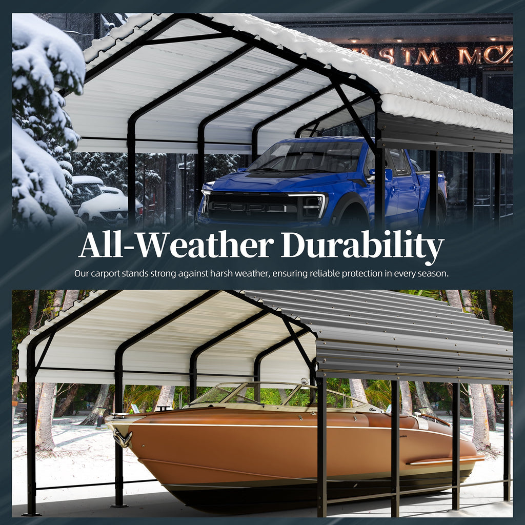 Walsunny 12X20 FT Carport, Outdoor Heavy Duty Carport Canopy with Galvanized Steel Roof, Metal Carport Extra Large Garage Car Storage Shelter, Gray