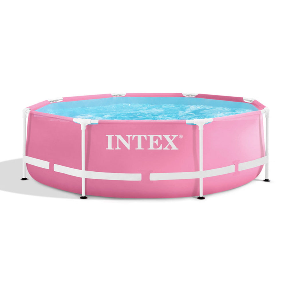INTEX Round Metal Frame 8ft x 30in Above Ground Swimming Pool, Pink