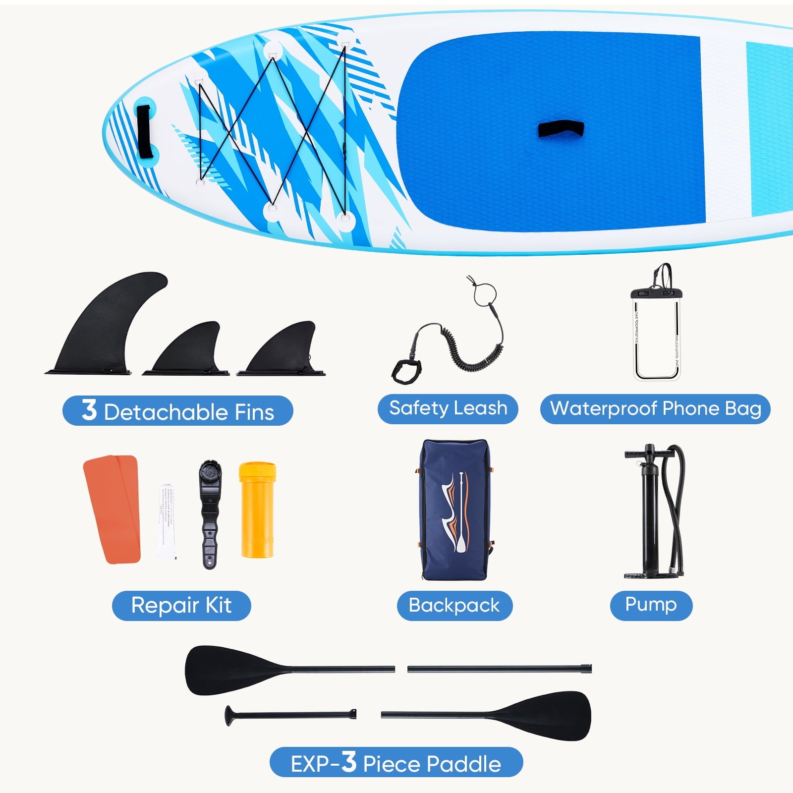 TINKLE WELL Inflatable Stand Up Paddle Board (SUP) Kit, Ultra-Stable Wide Design w/Non-Slip Deck & 2-in-1 Adjustable Paddle, Complete Set for Beginners/Experts, Youth & Adults, Organe