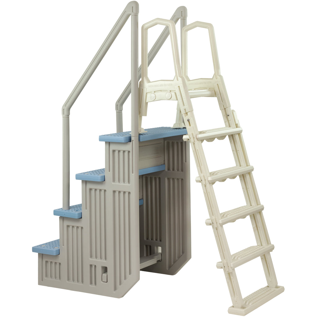 Aqua Select White Outside Flip-up Safety Ladder for Above Ground Pools 48-54H