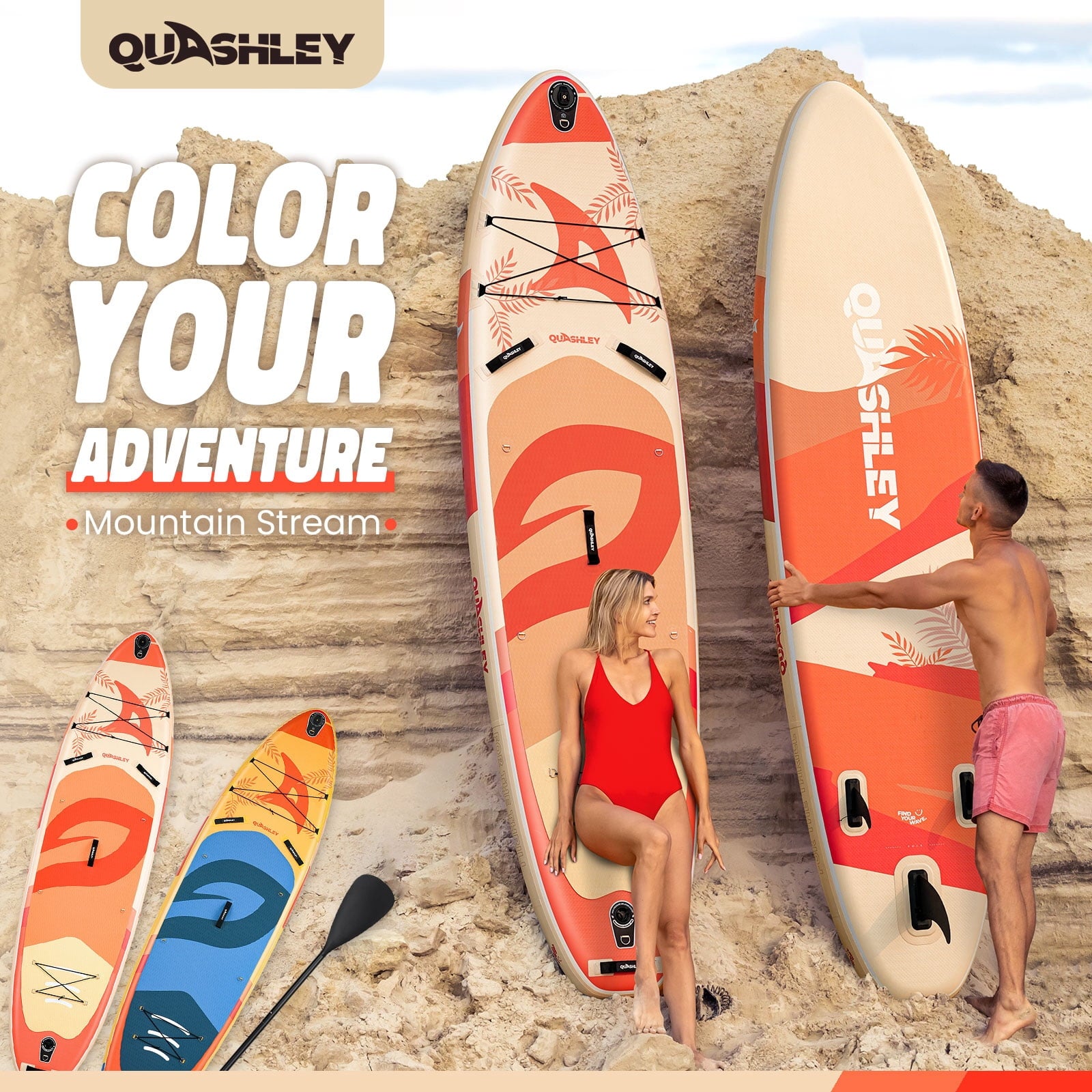 Quashley Inflatable Paddle Board 11' x 34 Wide All-Around SUP with Paddle, Pump, Backpack & Leash