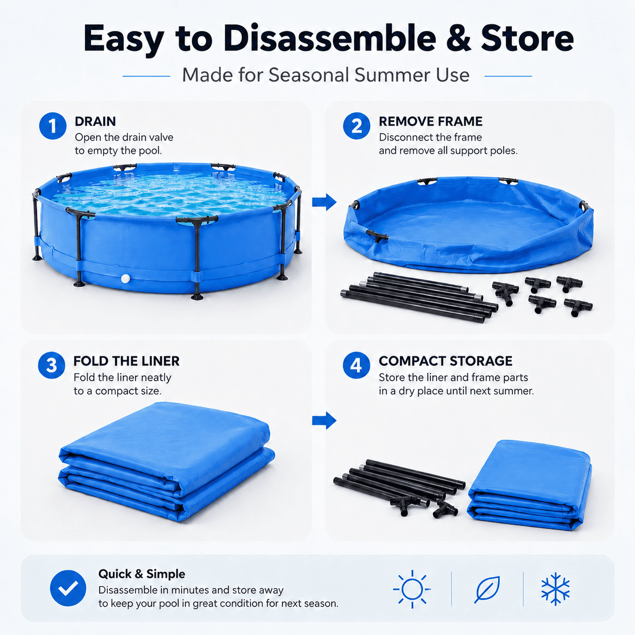 Seizeen Above Ground Swimming Pools, Large Round Frame Outdoor Pool w/Sturdy Iron Support for Backyard, Patio & Garden, Easy Setup Family Pool for Kids and Adults Summer Water Fun