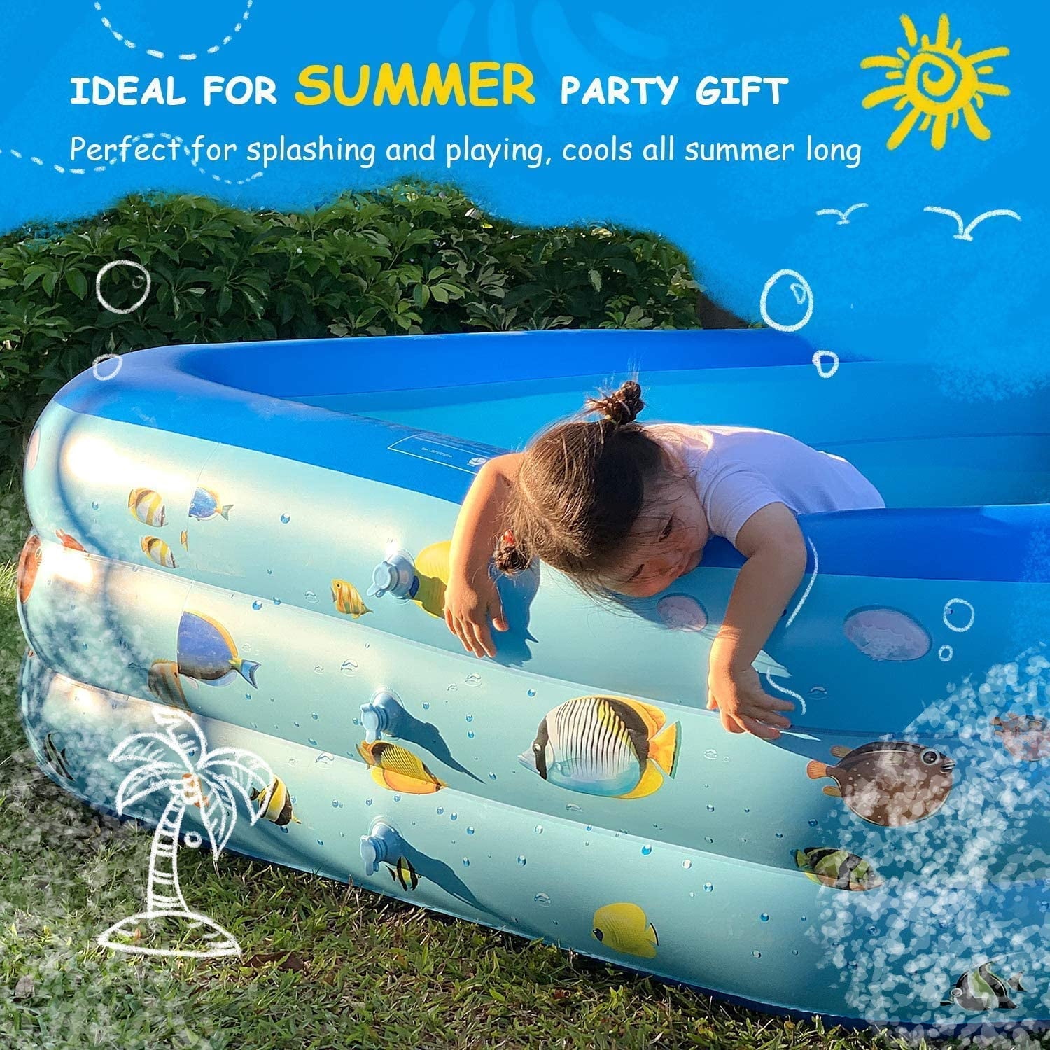 GVDV Inflatable Pool, Durable Thickened Blow up Kiddie Pool for Kids, Toddlers and Adults, BPA-Free Family Swimming Pool, 6.9 x 5 x 1.8 ft, Blue