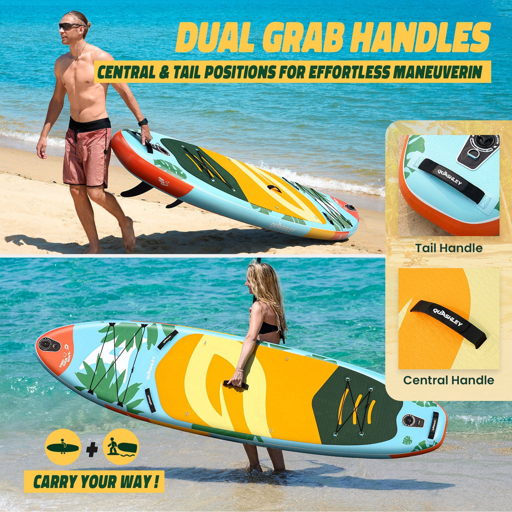 Quashley Inflatable Paddle Board 11' x 34 Wide All-Around SUP with Paddle, Pump, Backpack & Leash