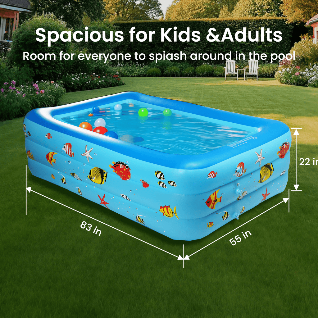 GVDV Inflatable Pool, Durable Thickened Blow up Kiddie Pool for Kids, Toddlers and Adults, BPA-Free Family Swimming Pool, 6.9 x 5 x 1.8 ft, Blue