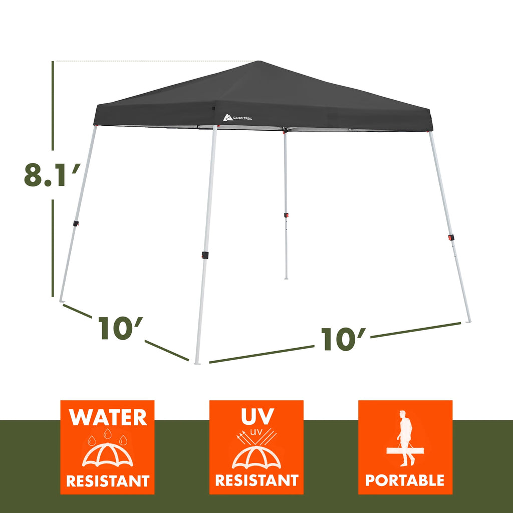 Ozark Trail 10' x 10' Instant Slant Leg Pop-up Canopy, Outdoor Shading Shelter, Black
