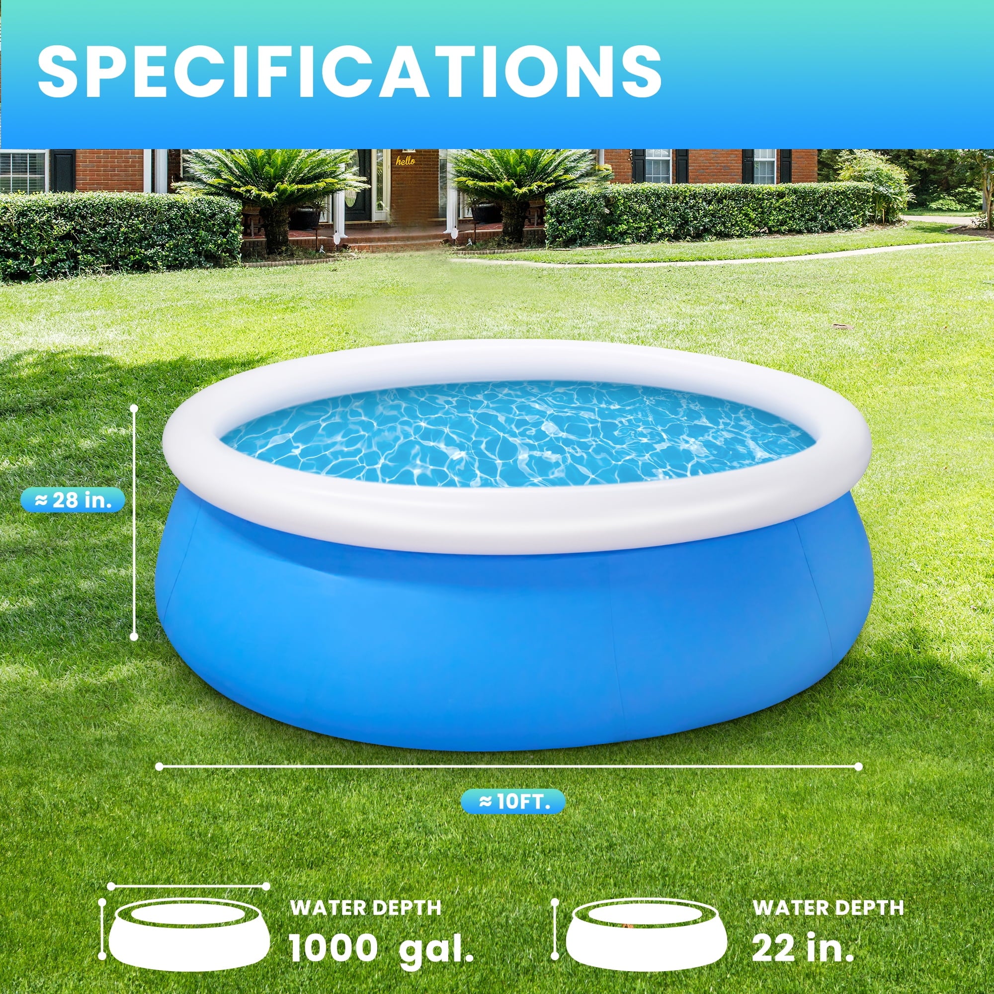 Naipo 10ft x 28in Inflatable Swimming Pool Above Ground Family Pool for Kids & Adults Puncture-Resistant PVC, Quick Setup (Includes 2 Repair Patches)