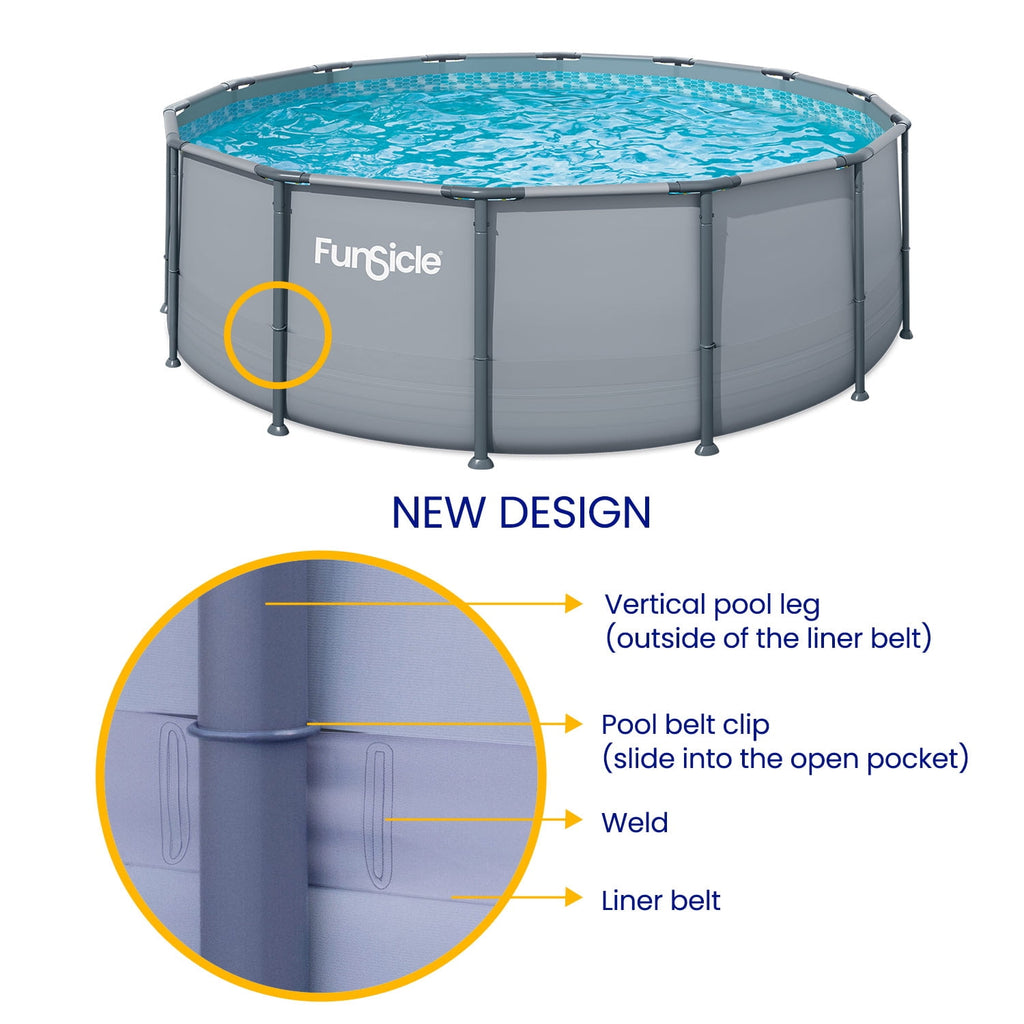 Funsicle Oasis Above Ground Metal Frame Swimming Pool Set – with FB1200S AutoSkimmer Pump, Ladder, Cover, Cloth & Deluxe Maint. Kit, 14' x 48, Round, Gray