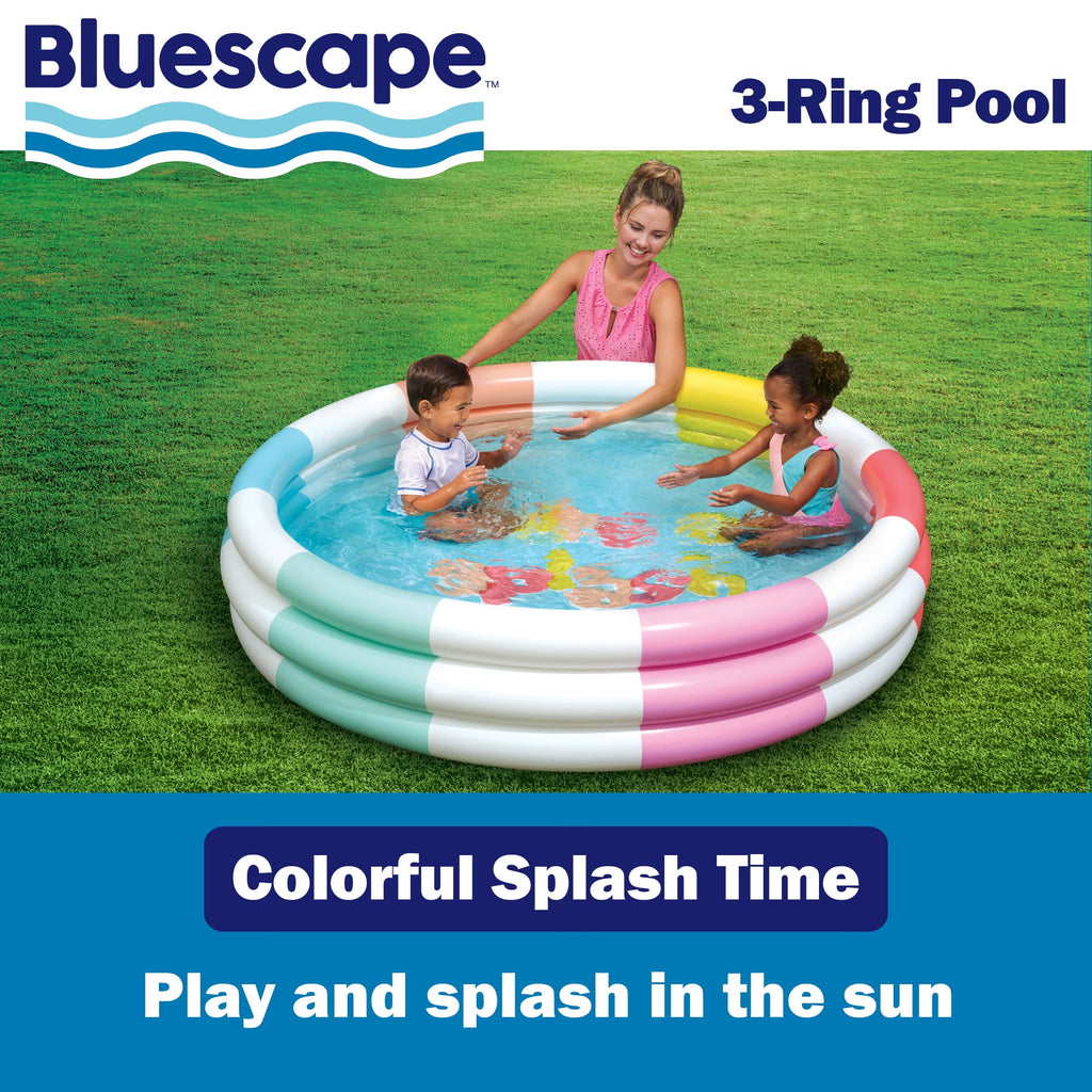 Bluescape Colorful Mermaid Print 3-Ring Inflatable Swimming Pool for Kids, Round, Age 2 & up, Unisex