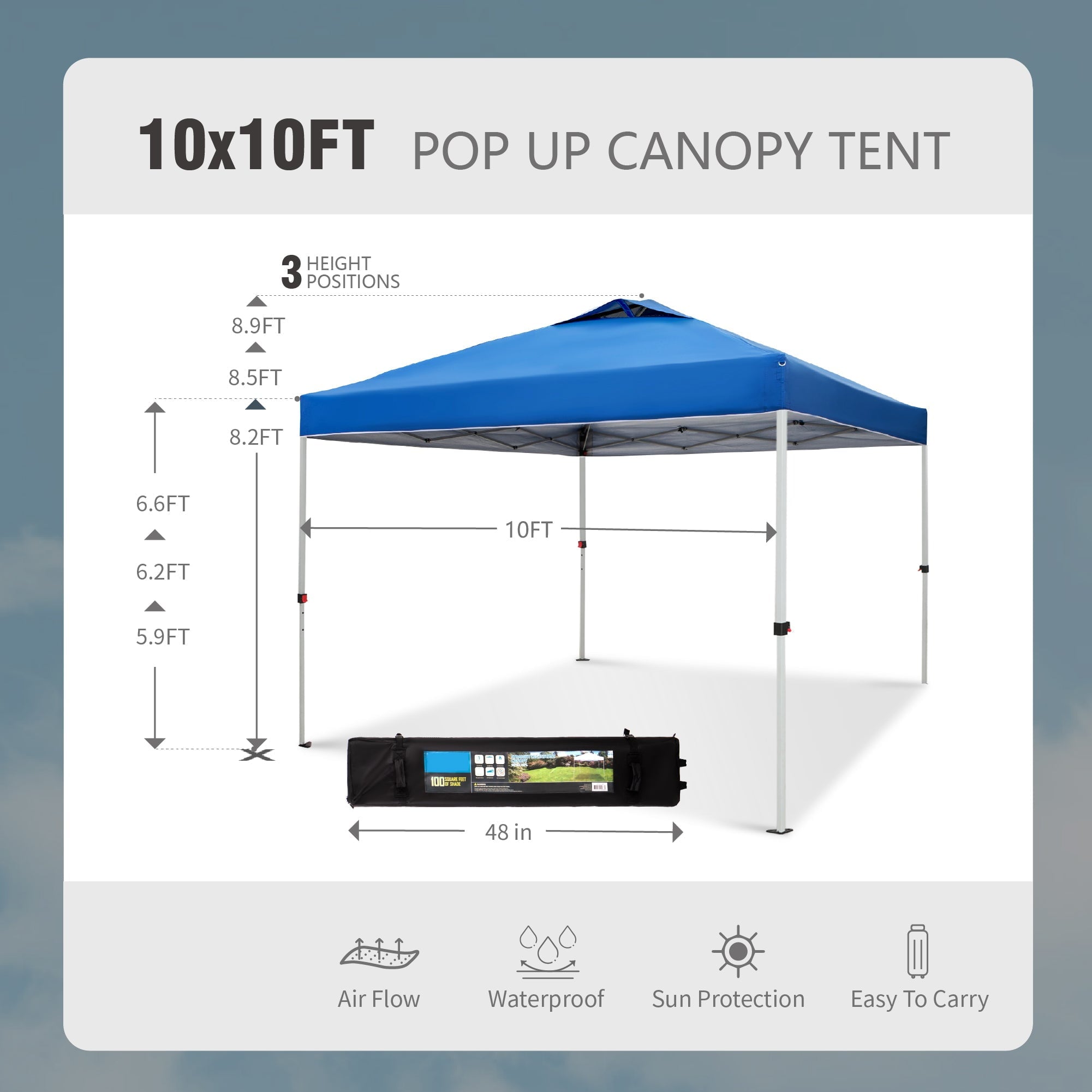 Alpha Joy 10'x 10' Pop up Canopy Outdoor Shade Canopy Event Instant Canopy Tent with Roller Bag, Blue