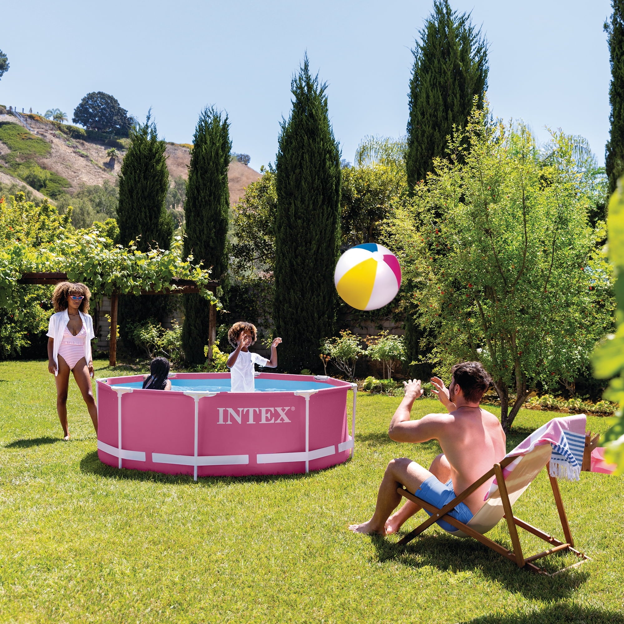 INTEX Round Metal Frame 8ft x 30in Above Ground Swimming Pool, Pink