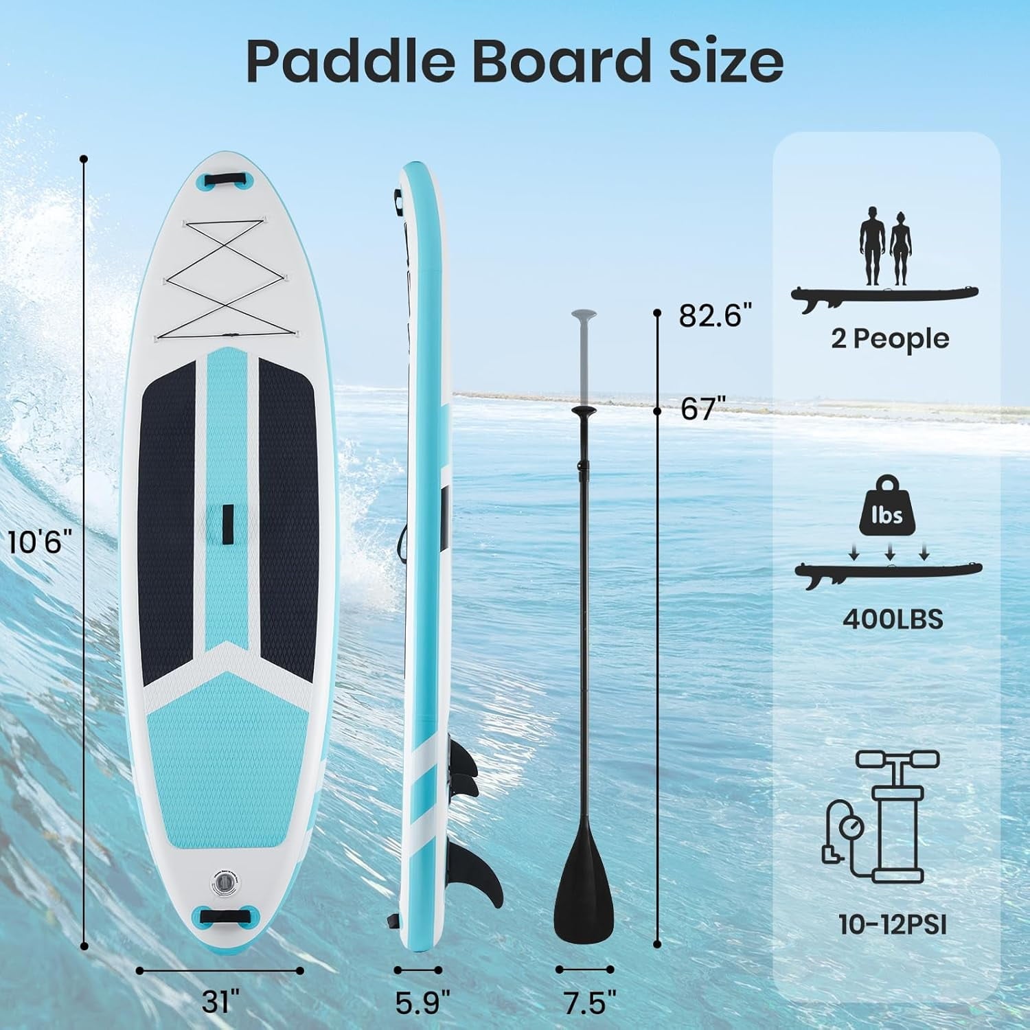 CONCETTA Inflatable Paddle Board,Equipped With SUP Paddle Board Accessories, The Non-slip EVA Deck Design Restarts The Surfboard,Surfboard for Youth&Adults of All Skill Levels，Brown Green