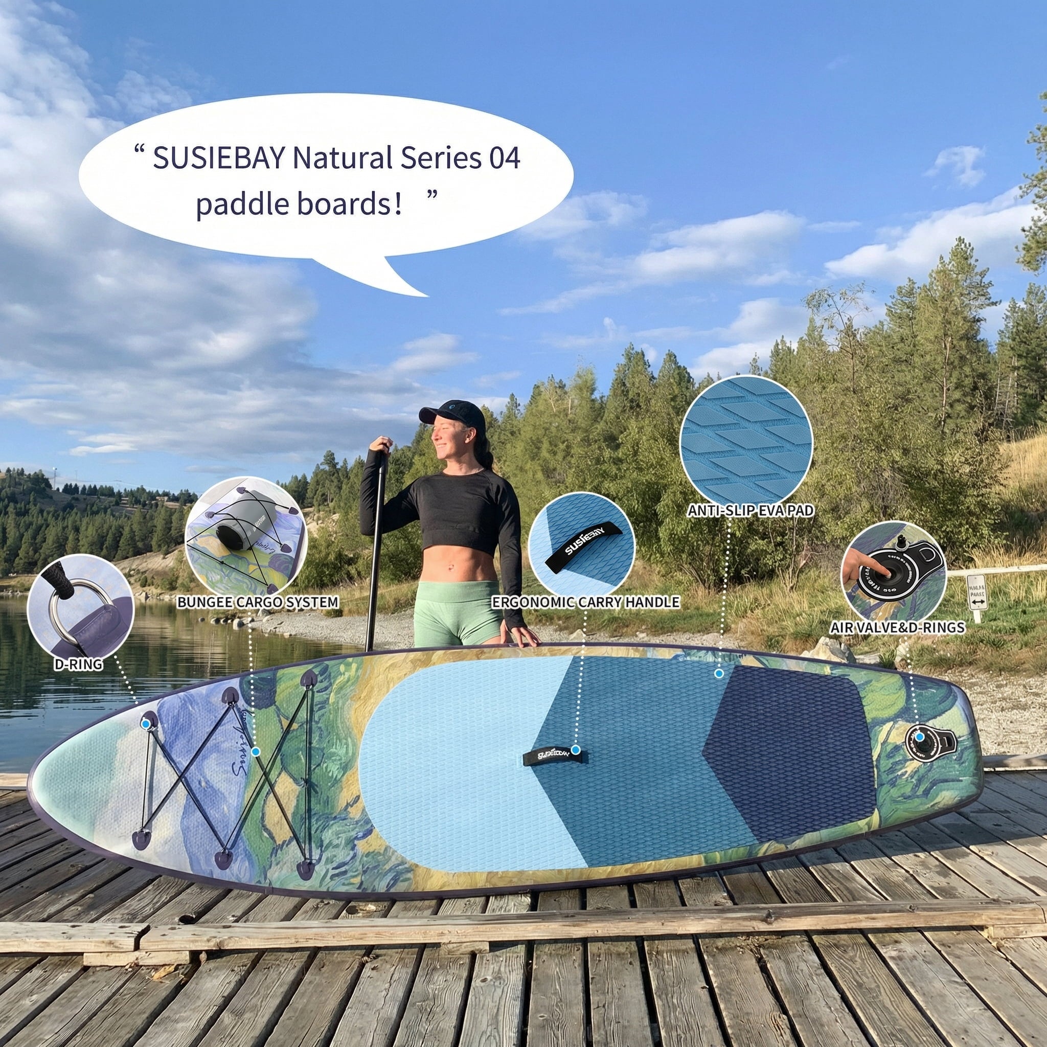 Rayocon Inflatable Paddle Board for Adults, 10'6 Stand Up Paddle Board, Wide Stable Touring SUP with Pump and Dry Bag