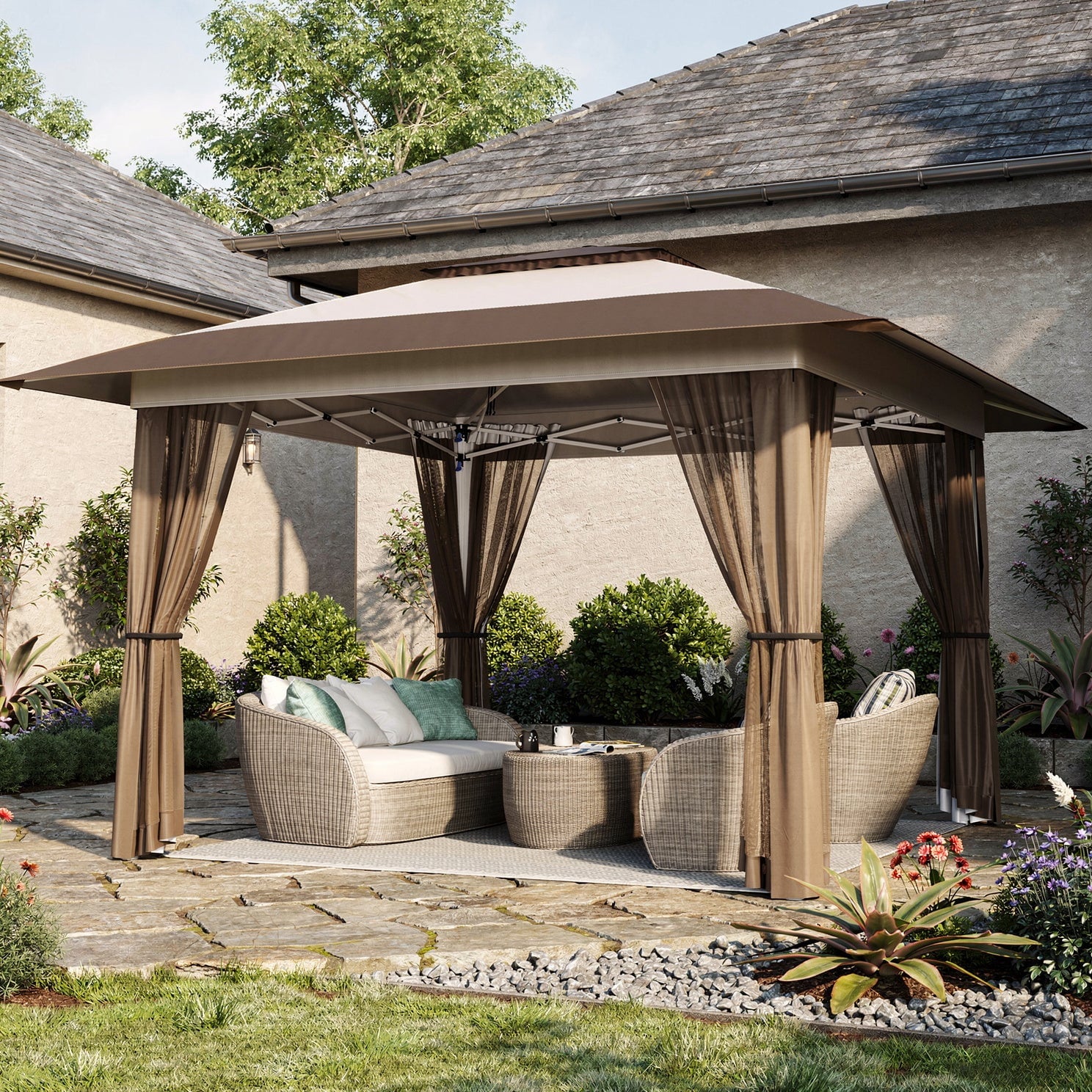 10x10 Pop-Up Canopy Tent with Removable Walls, 3 Height Adjustable Easy Set up Portable Gazebo, For Camping, White