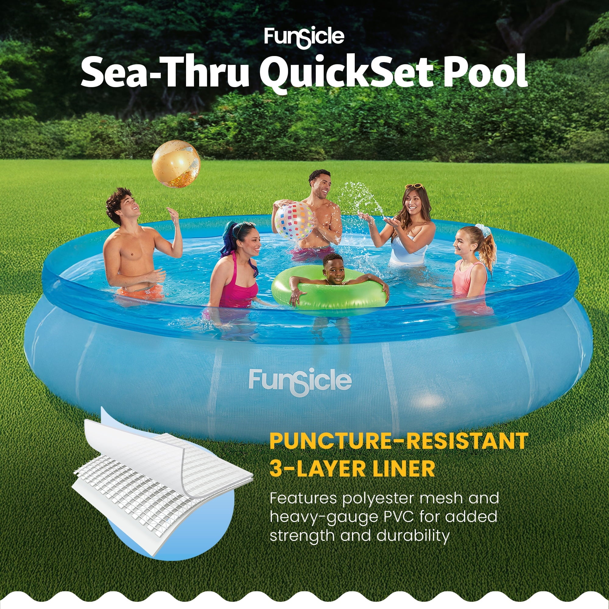 Funsicle 12ft x 30in Round Sea-Thru QuickSet Above Ground Pool with Cartridge Filter Pump, Age 6 & up