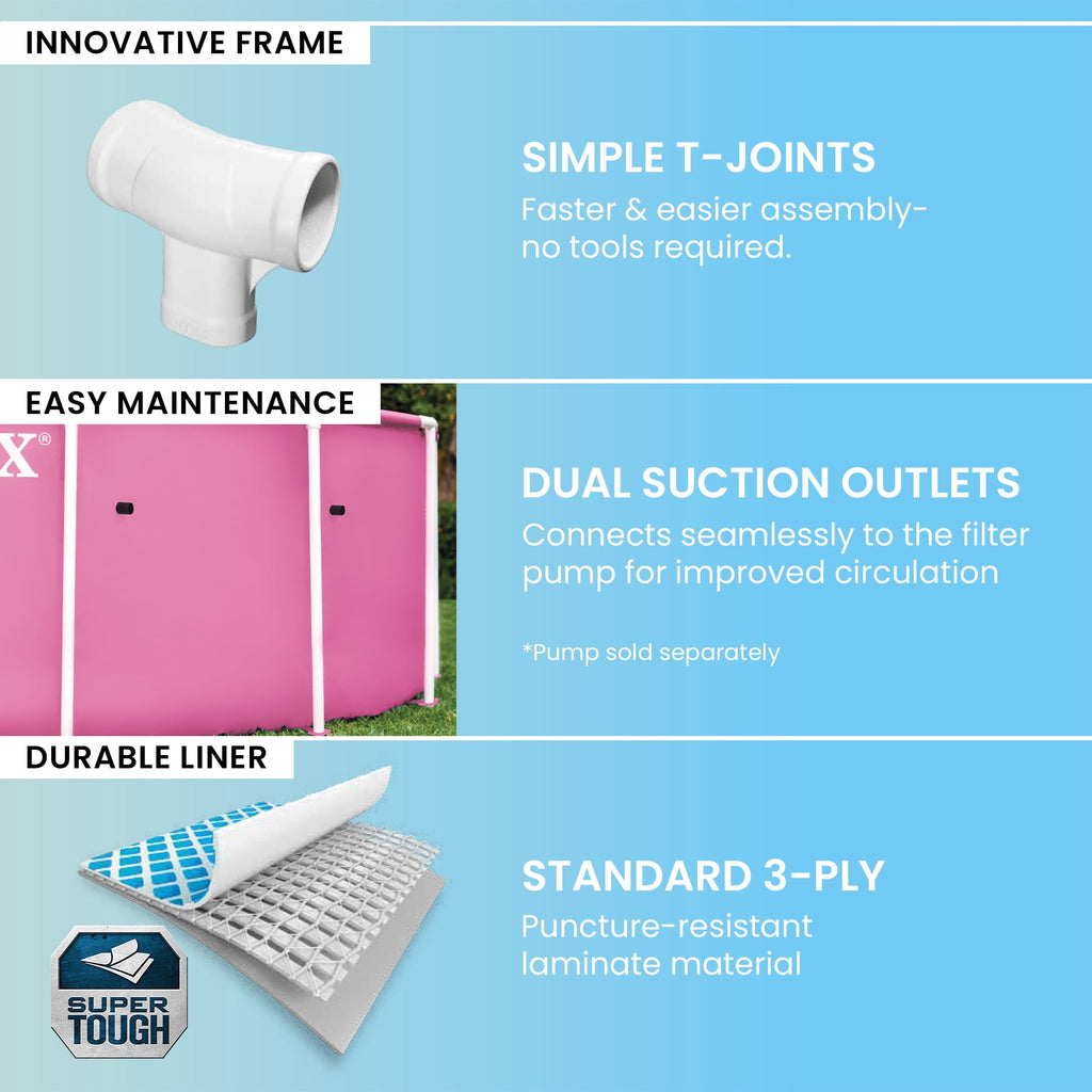 INTEX Rectangular Metal Frame 7ft x 23in Above Ground Swimming Pool, Pink