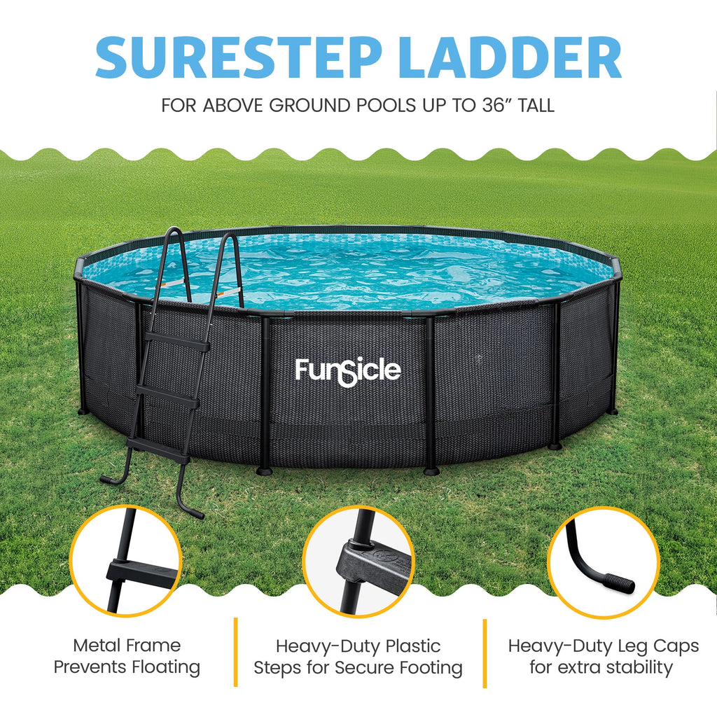 Funsicle 36 Inch SureStep 3 Stair Outdoor Above-Ground Swimming Pool Ladder, Blue & White