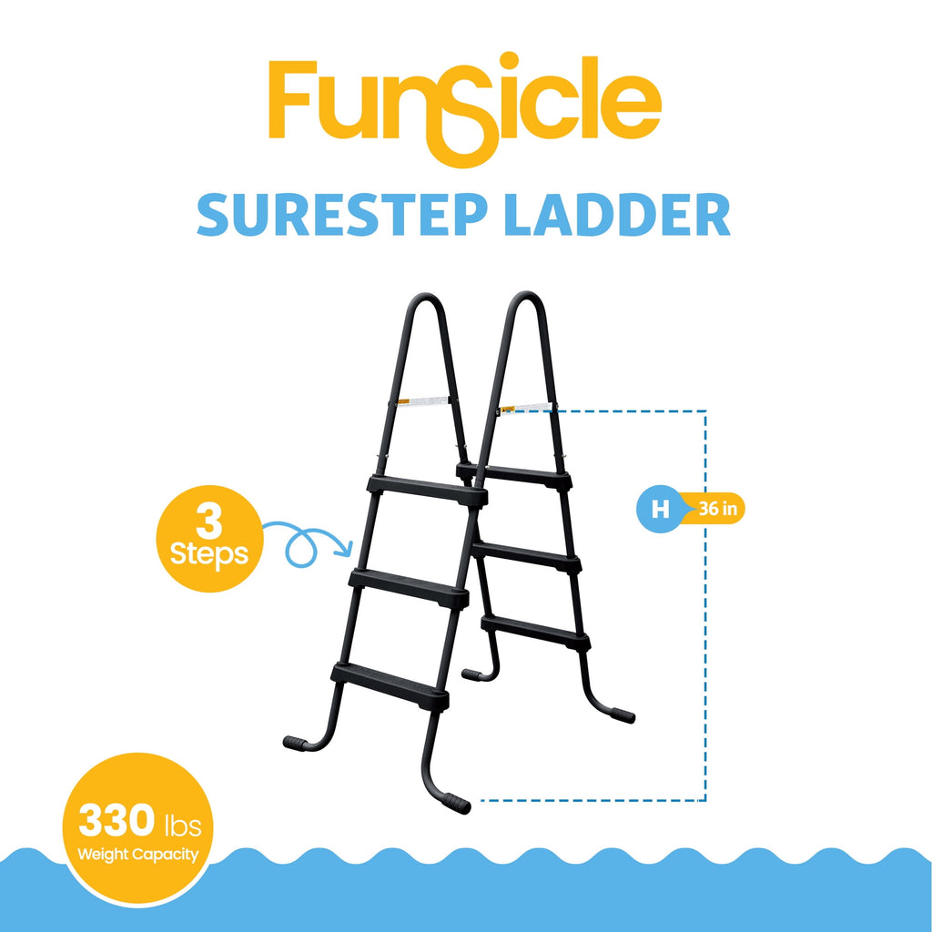Funsicle 36 Inch SureStep 3 Stair Outdoor Above-Ground Swimming Pool Ladder, Blue & White