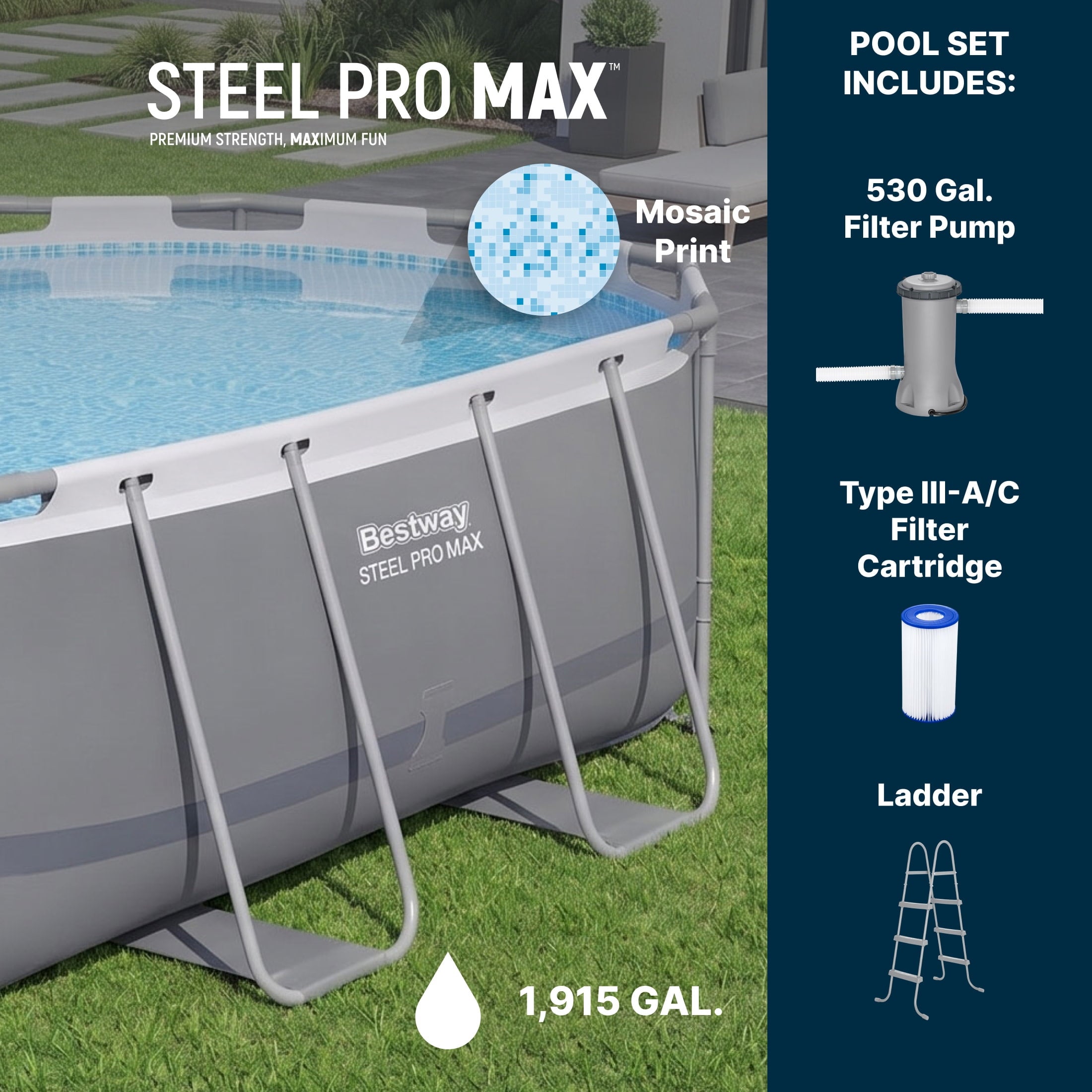 Bestway Steel Pro MAX 10 ft x 6 ft 7 In x 33 in, Oval Above Ground Pool Set, Outdoor Frame Swimming Pool