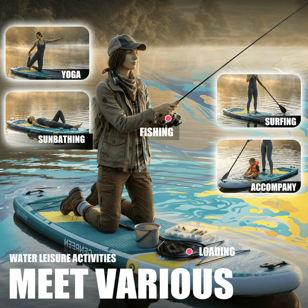 Genreen 11’ Inflatable Stand Up Paddle Board with SUP Accessories, Fishing Paddle Board for Youth & Adults of All Skill Levels