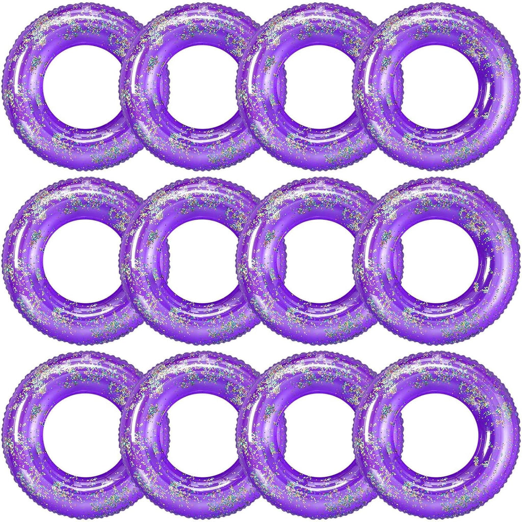 12 Pcs Summer Swim Rings with Glitter Fun Inflatable Pool Float Round Shaped Swimming Pool Tubes for Beach Party Supplies(Blue,23.6 l X 23.6 w)