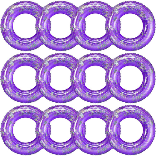12 Pcs Summer Swim Rings with Glitter Fun Inflatable Pool Float Round Shaped Swimming Pool Tubes for Beach Party Supplies(Blue,23.6 l X 23.6 w)
